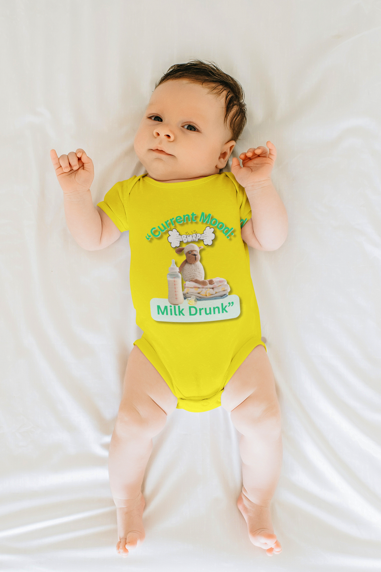 "Current Mood: Milk Drunk" Baby Onesie, Funny Baby Shower Gift for Baby, Newborn Clothing, Cute Baby Onesies