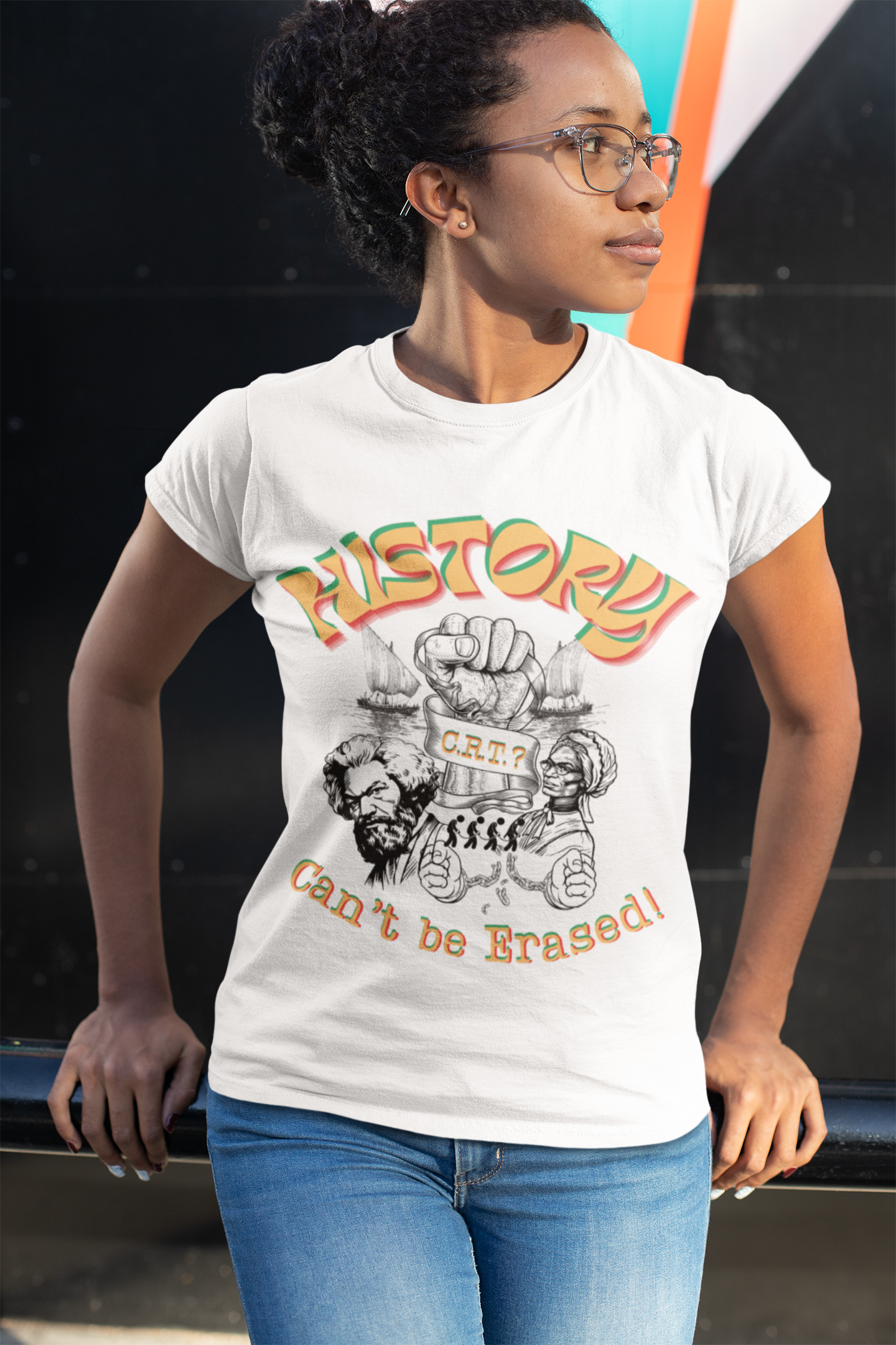"History Can't Be Erased" Unisex Garment-Dyed T-shirt, Juneteenth T-Shirts, Black History Month T-Shirts, Unisex Black History Shirts
