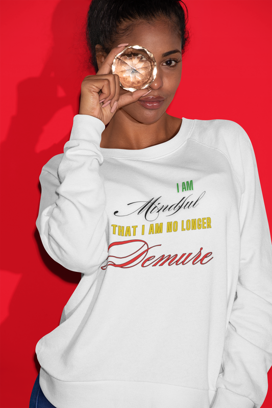 "Mindful But Not Demure" Heavy Blend™ Crewneck Sweatshirt, Demure Shirt, Funny Trendy Shirt, Viral Meme Shirt, Female Empowerment Shirt, Very Demure Very Mindful Very Cutesy, Minimalist Style