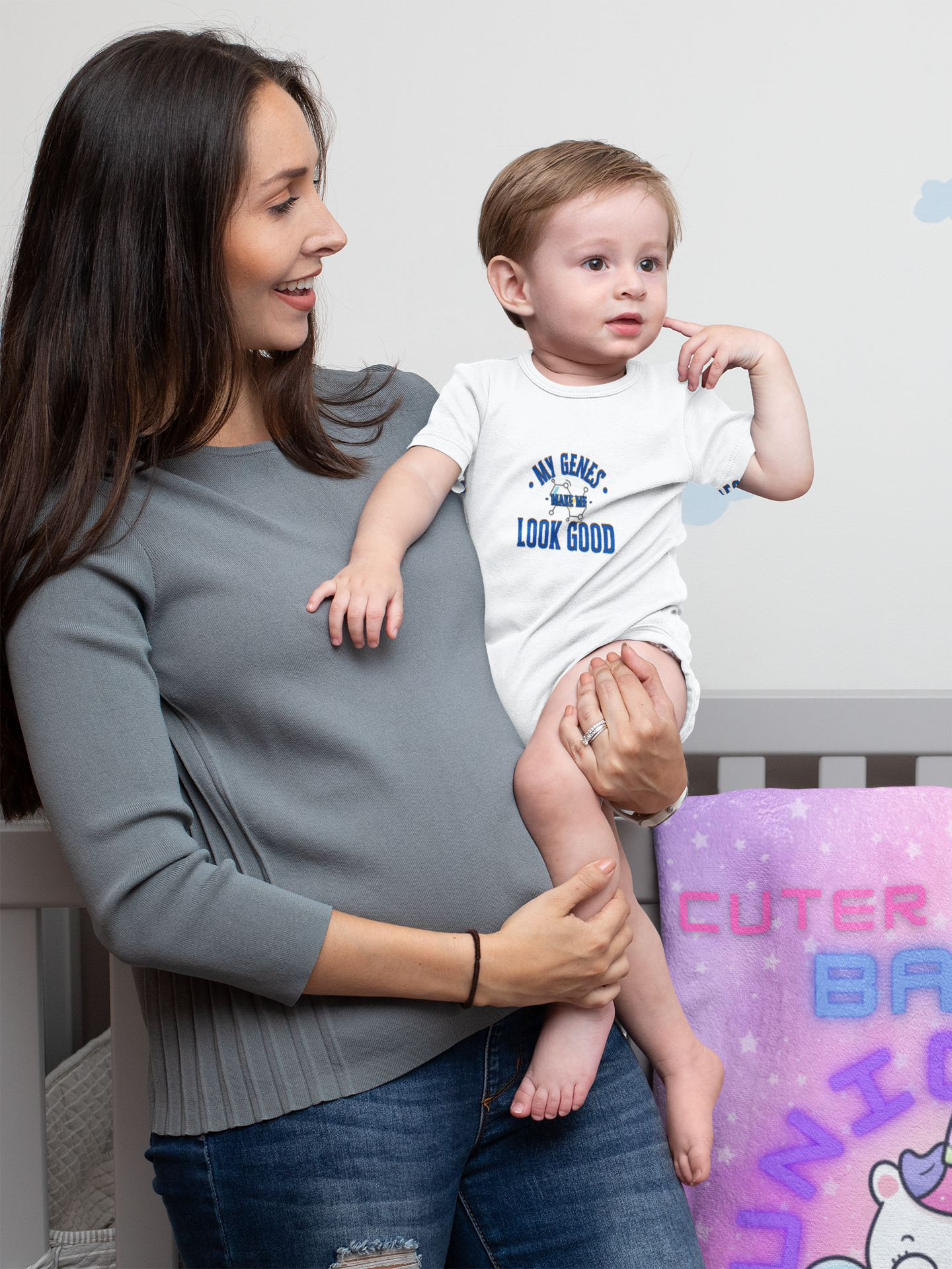 Funny Baby Onesies, My Genes Make Me Look Good, Cute Baby Onesie from 0-24 Months, Onesies for Boys and Girls, Cute Baby Shower Gift