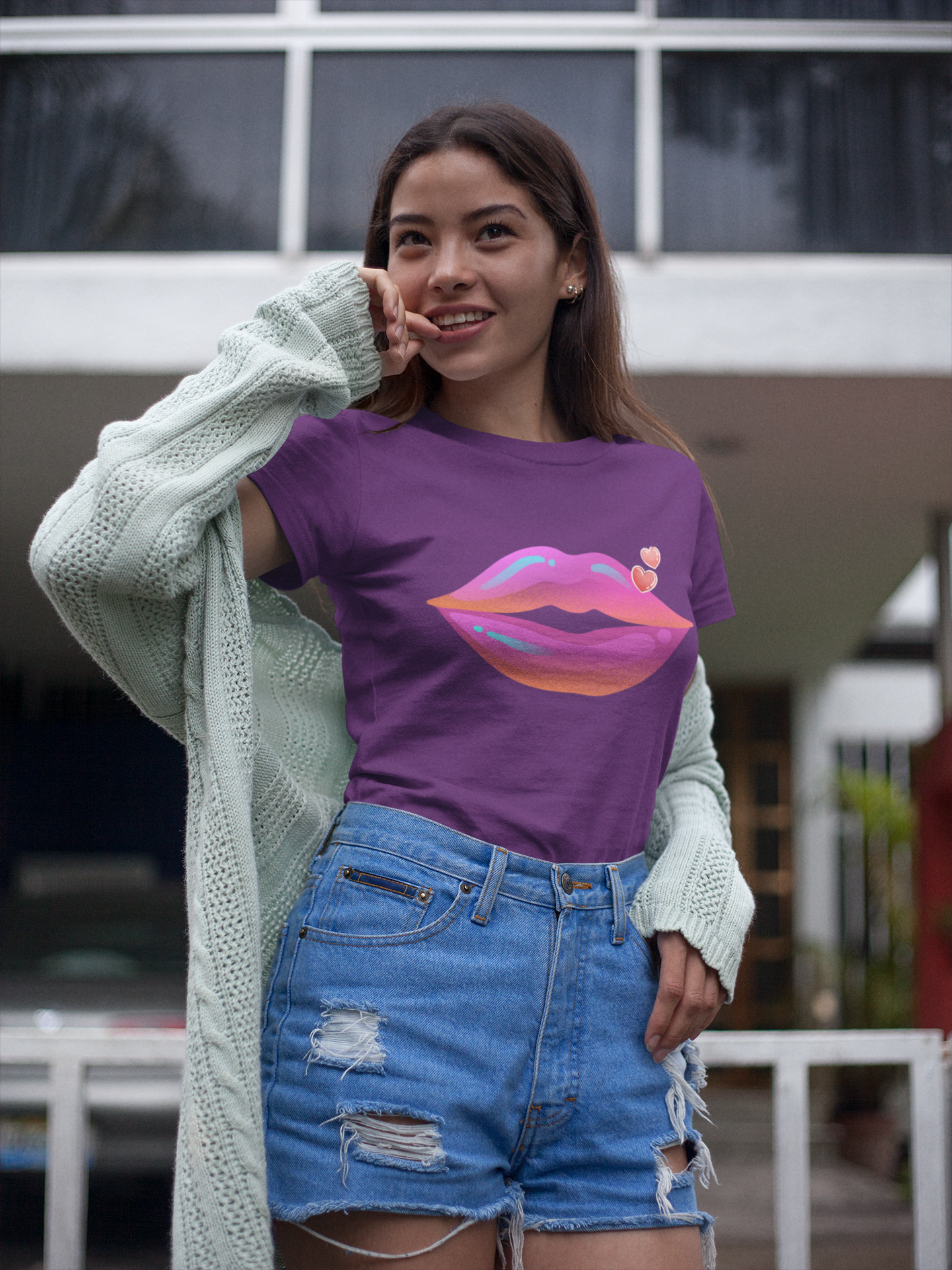 Bold Kiss Lips with Hearts Shirt, Vibrant Pop Art Lip T-Shirt, Valentine T-Shirt Gift, Lip Art Shirt, Black History T-Shirts for Women