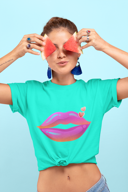 Bold Kiss Lips with Hearts Shirt, Vibrant Pop Art Lip T-Shirt, Valentine T-Shirt Gift, Lip Art Shirt, Black History T-Shirts for Women