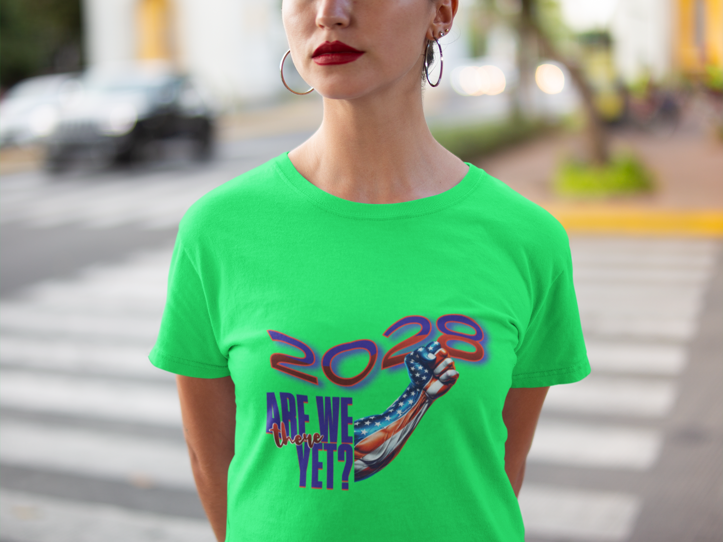 2028: Are We There Yet? - Patriotic Determination Design, American Flag Art, Political Statement Graphic Shirt, Activism and Patriotism Tees