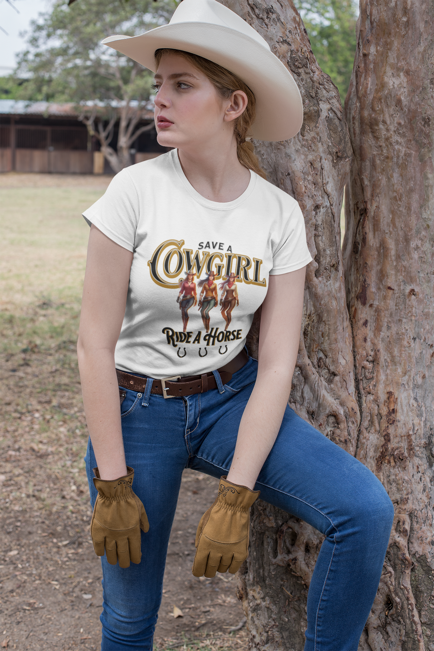 Save a Cowgirl Ride a Horse, Humorous Cowgirl T-Shirt, Cute Cowgirl Shirt for a Gift, Funny Cowgirl T-Shirt for Women, Horse Lover Shirt