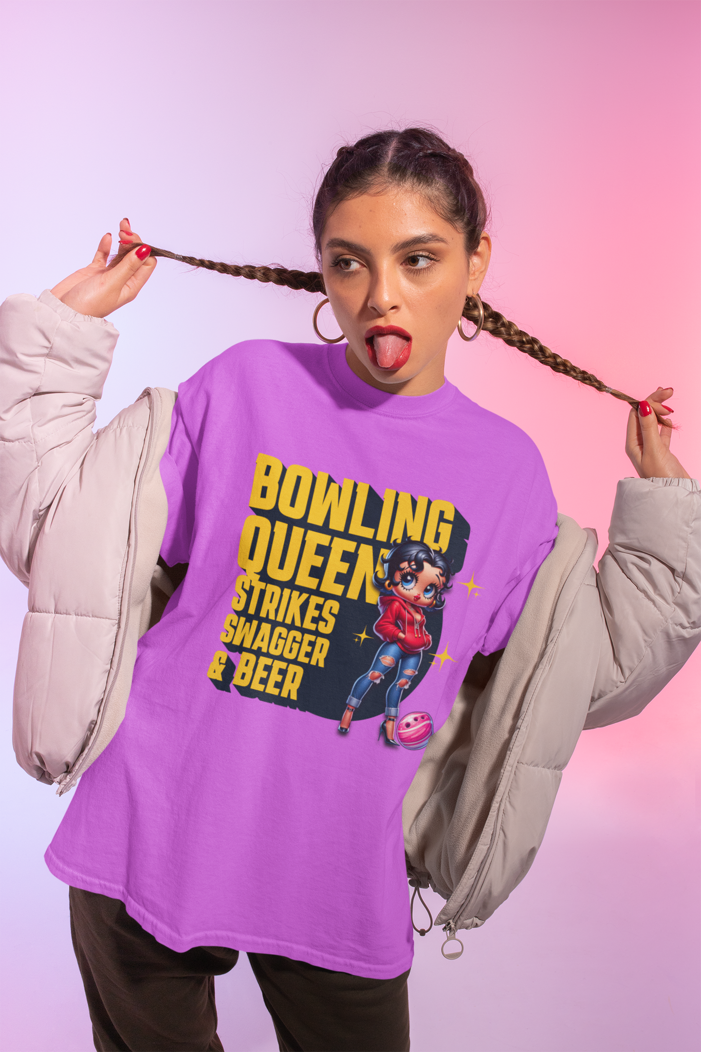 Betty Boop the Bowling Queen T-Shirt, Cute Betty Boop Shirt, Perfect Gift for a Bowler, Strikes Swagger & Beer