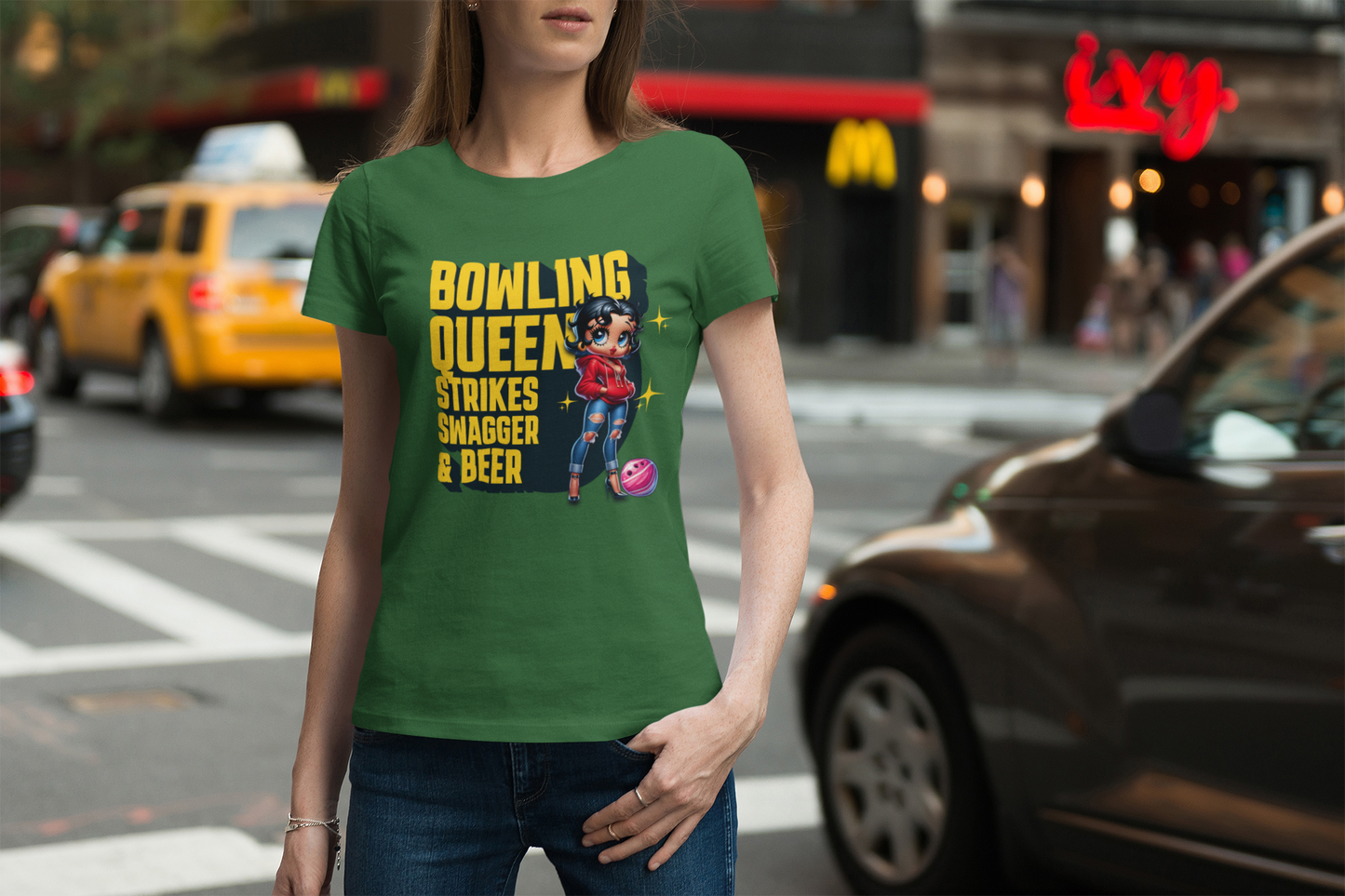 Betty Boop the Bowling Queen T-Shirt, Cute Betty Boop Shirt, Perfect Gift for a Bowler, Strikes Swagger & Beer