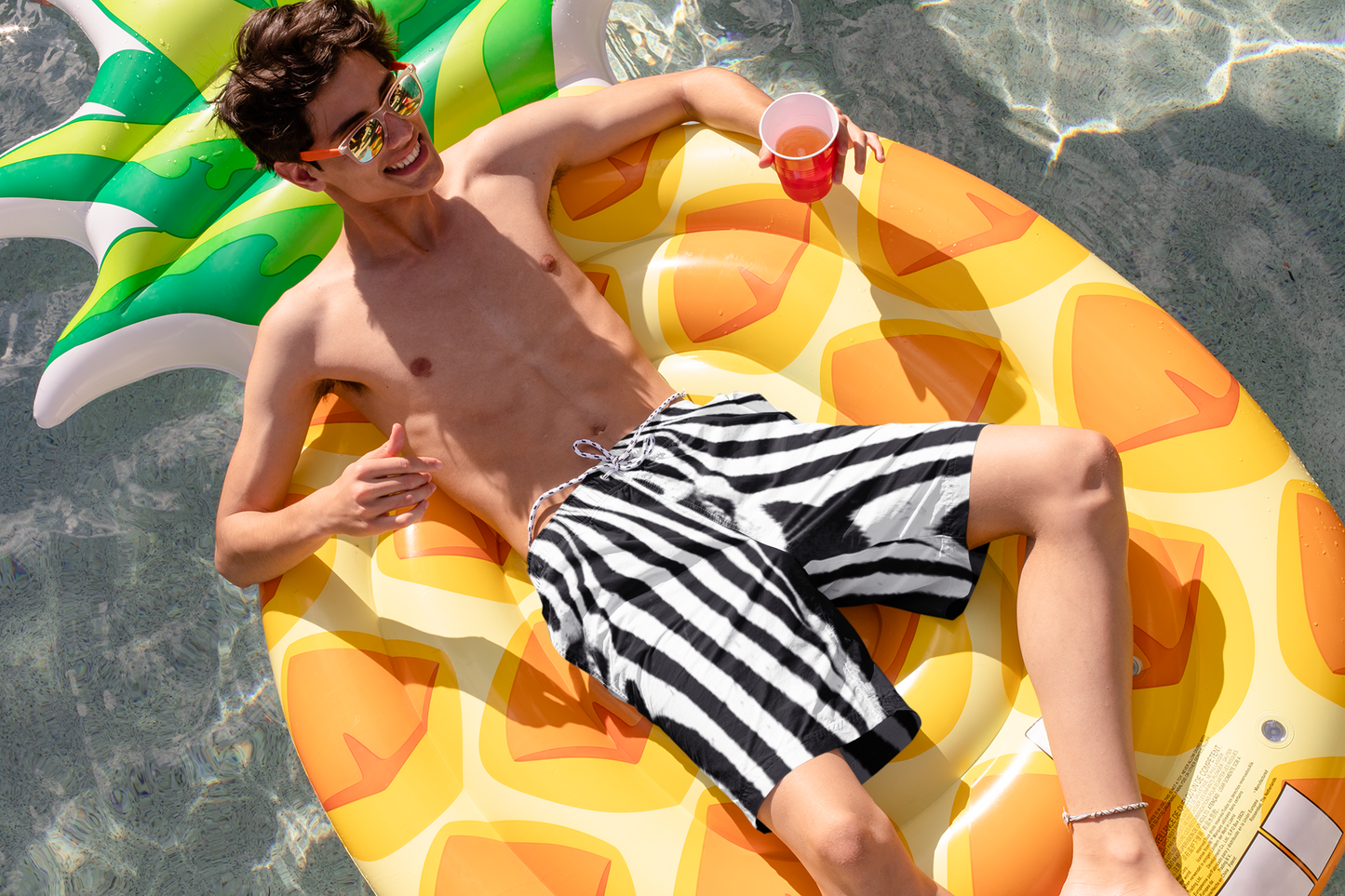 Bold Zebra Print Swim Trunks for Stylish Summer Adventures, Men's Swim Trunks for Pool Parties, Matching Women's Bikini (sold separately)