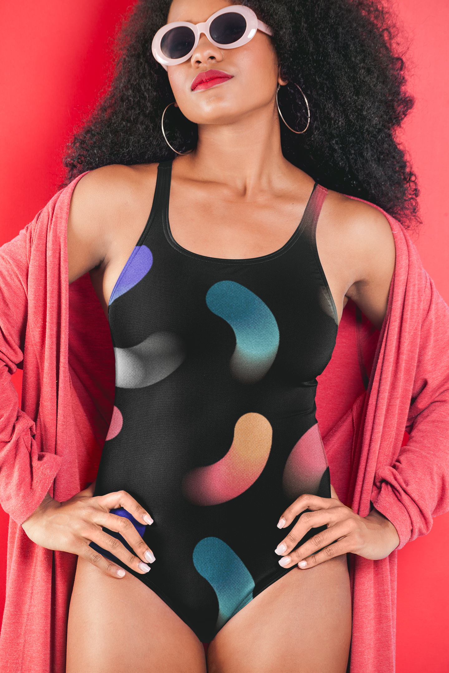 Colorful Pattern Women's Black One-Piece Swimsuit - Perfect for Summer Fun, One of a Kind AOP Print Swimsuit for Teens and Women