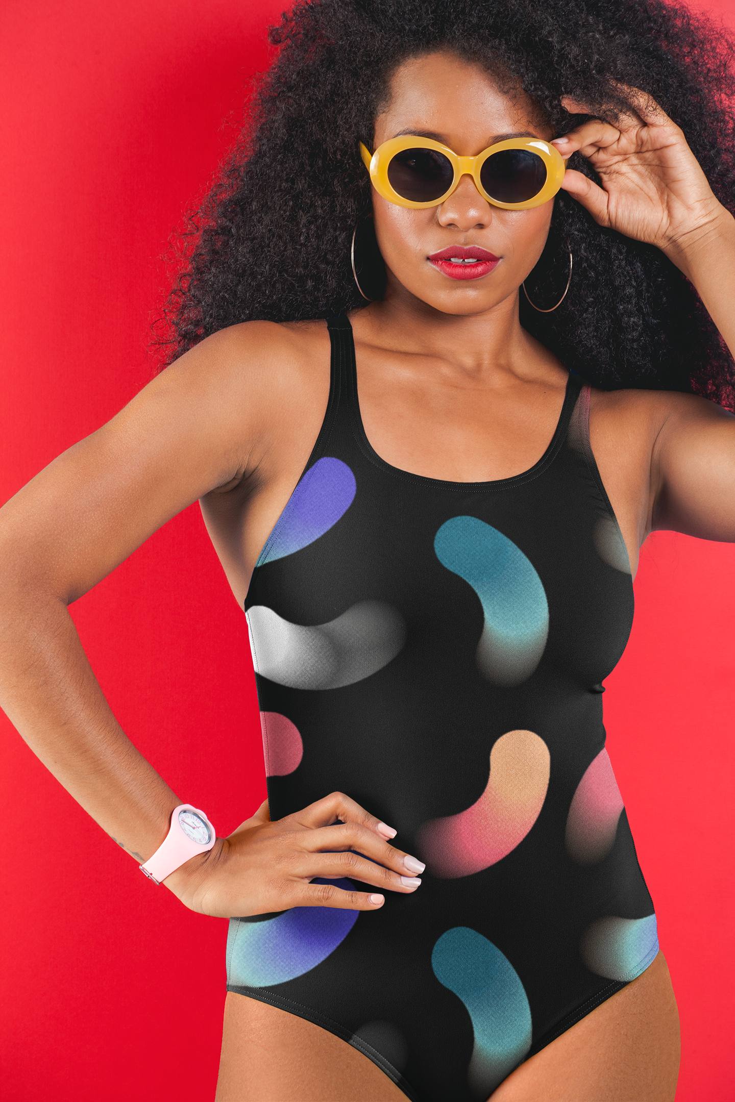 Colorful Pattern Women's Black One-Piece Swimsuit - Perfect for Summer Fun, One of a Kind AOP Print Swimsuit for Teens and Women