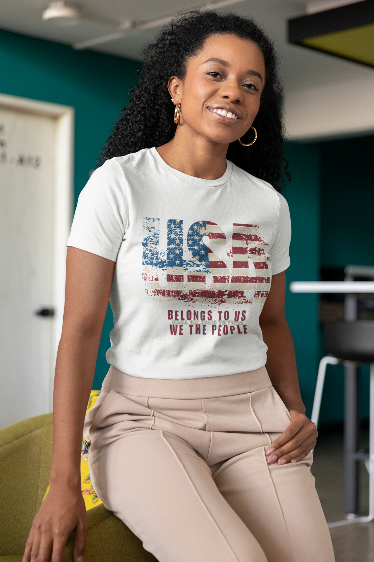 No Kings Protest V-Neck Tee – USA Belongs to We the People, Hands Off Shirt, Fight Oligarchy, Anti-MAGA Tee, S–2XL