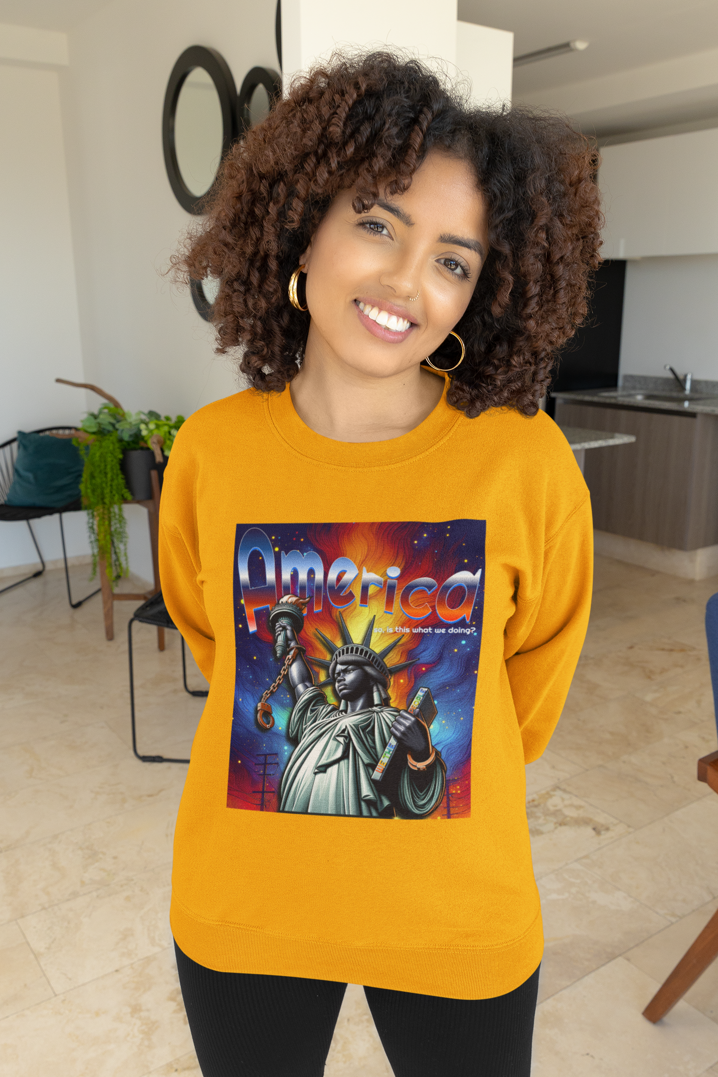 America Graphic Crewneck Sweatshirt - Juneteenth Unisex Heavy Blend™ - Casual Activist Fashion, No Kings Protest Shirt, Hands Off Protest Tee