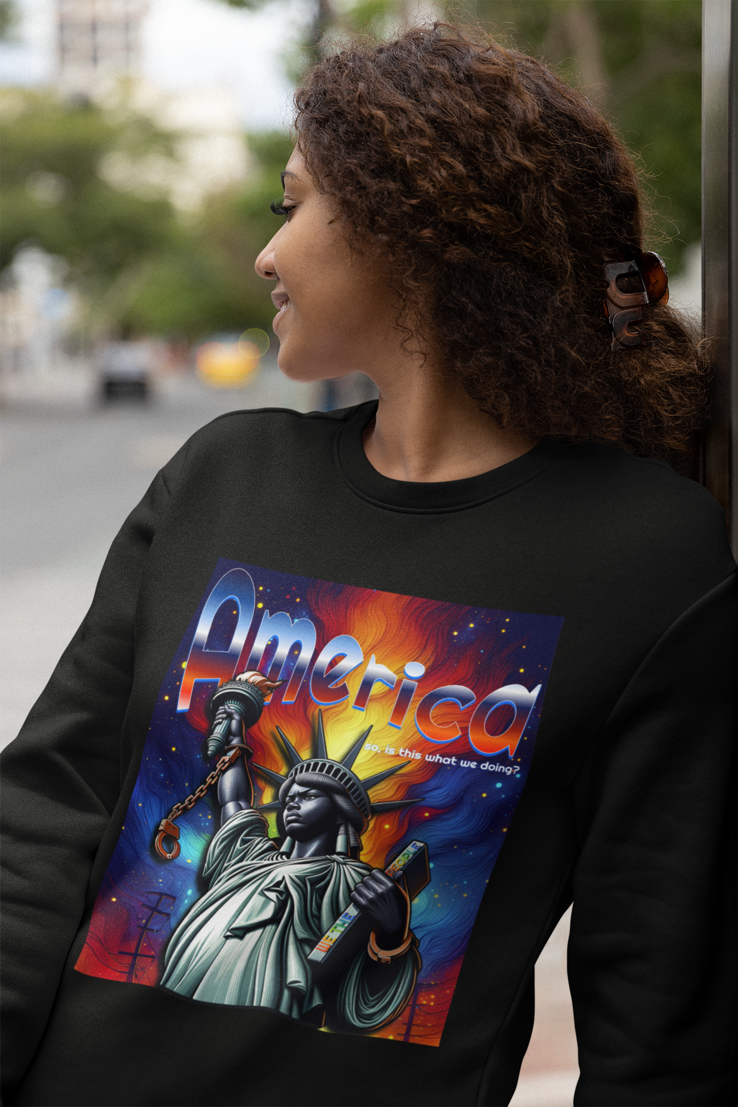 America Graphic Crewneck Sweatshirt - Juneteenth Unisex Heavy Blend™ - Casual Activist Fashion, No Kings Protest Shirt, Hands Off Protest Tee