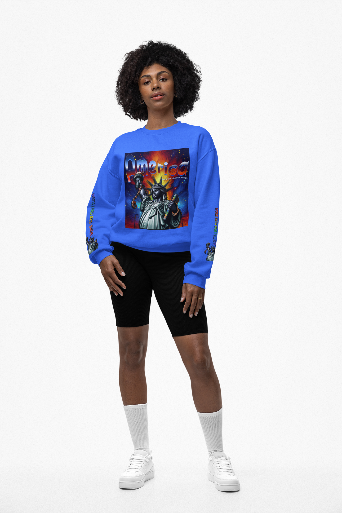America Graphic Crewneck Sweatshirt - Juneteenth Unisex Heavy Blend™ - Casual Activist Fashion, No Kings Protest Shirt, Hands Off Protest Tee