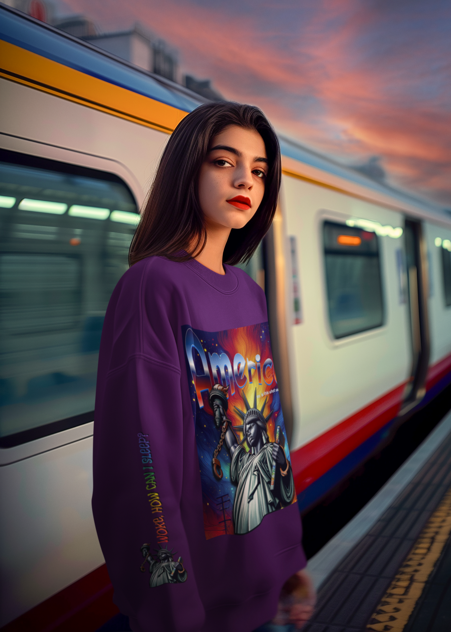 America Graphic Crewneck Sweatshirt - Juneteenth Unisex Heavy Blend™ - Casual Activist Fashion, No Kings Protest Shirt, Hands Off Protest Tee