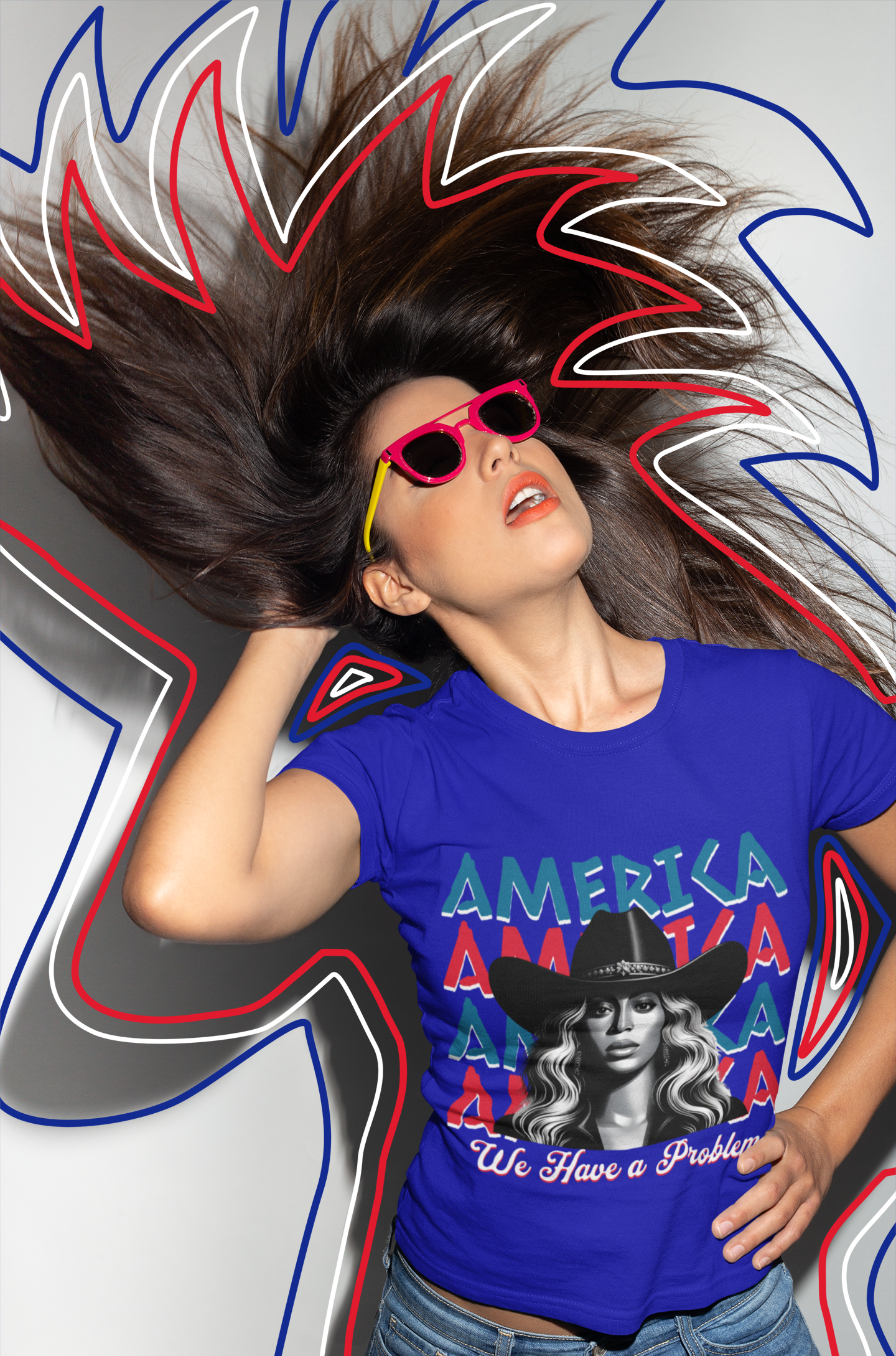 Patriotic Unisex Heavy Cotton Tee - 'Beyonce, America, We Have a Problem' Graphic Tee for Beyonce Fan Lovers, Beyonce Concert Tees