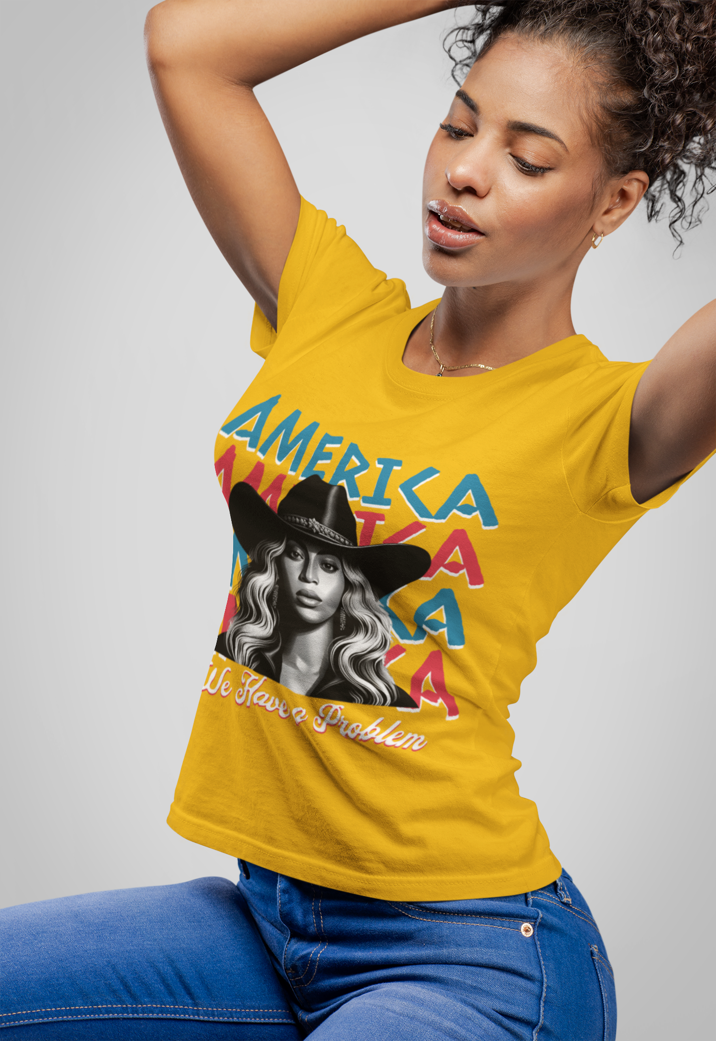 Patriotic Unisex Heavy Cotton Tee - 'Beyonce, America, We Have a Problem' Graphic Tee for Beyonce Fan Lovers, Beyonce Concert Tees