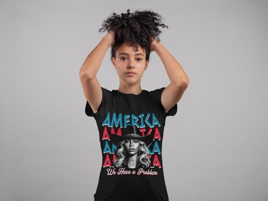 Patriotic Unisex Heavy Cotton Tee - 'Beyonce, America, We Have a Problem' Graphic Tee for Beyonce Fan Lovers, Beyonce Concert Tees