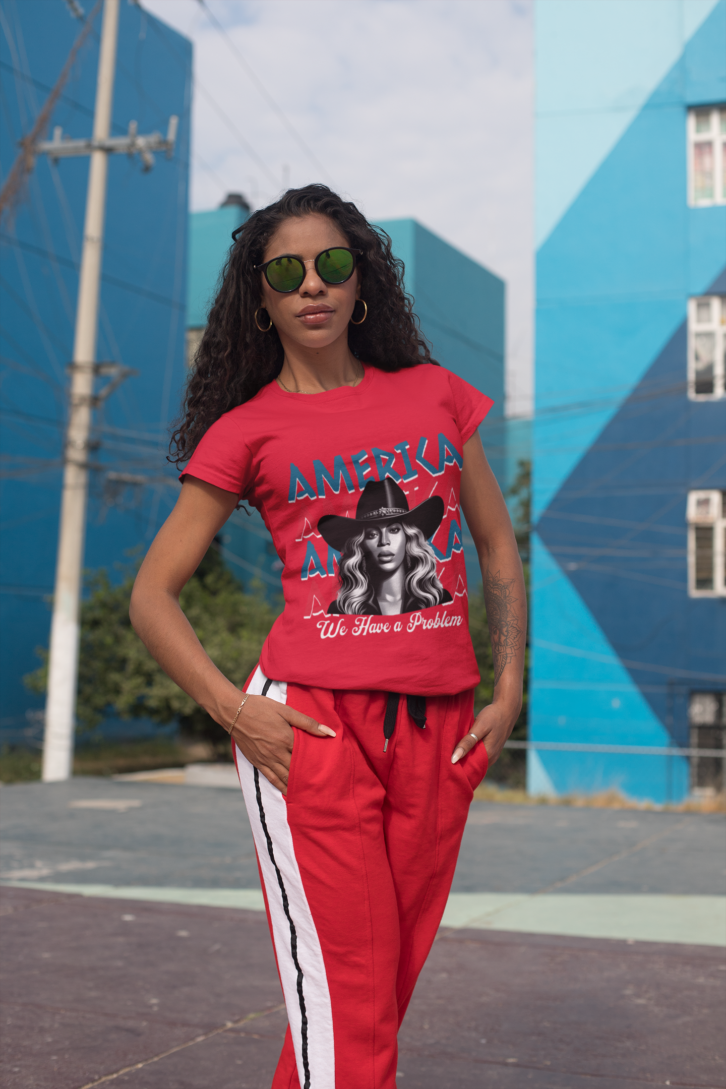 Patriotic Unisex Heavy Cotton Tee - 'Beyonce, America, We Have a Problem' Graphic Tee for Beyonce Fan Lovers, Beyonce Concert Tees