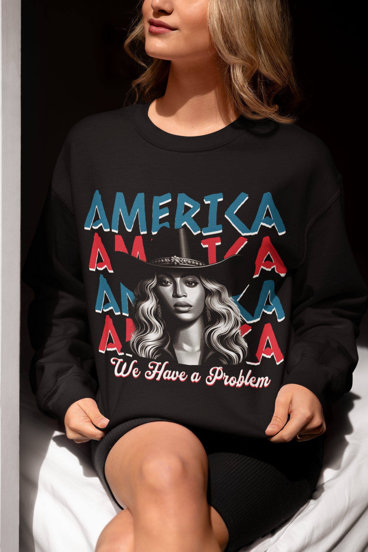 America Graphic Crewneck Sweatshirt, Beyonce America We Have a Problem, Fan Merchandise for Beyonce, Unisex Gildan Sweatshirts