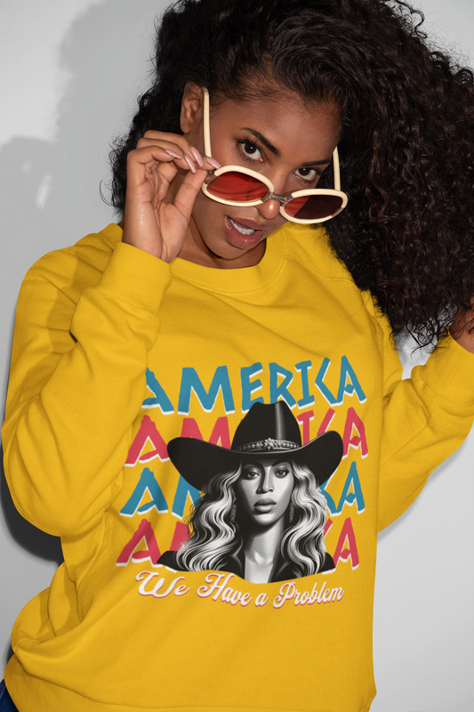 America Graphic Crewneck Sweatshirt, Beyonce America We Have a Problem, Fan Merchandise for Beyonce, Unisex Gildan Sweatshirts