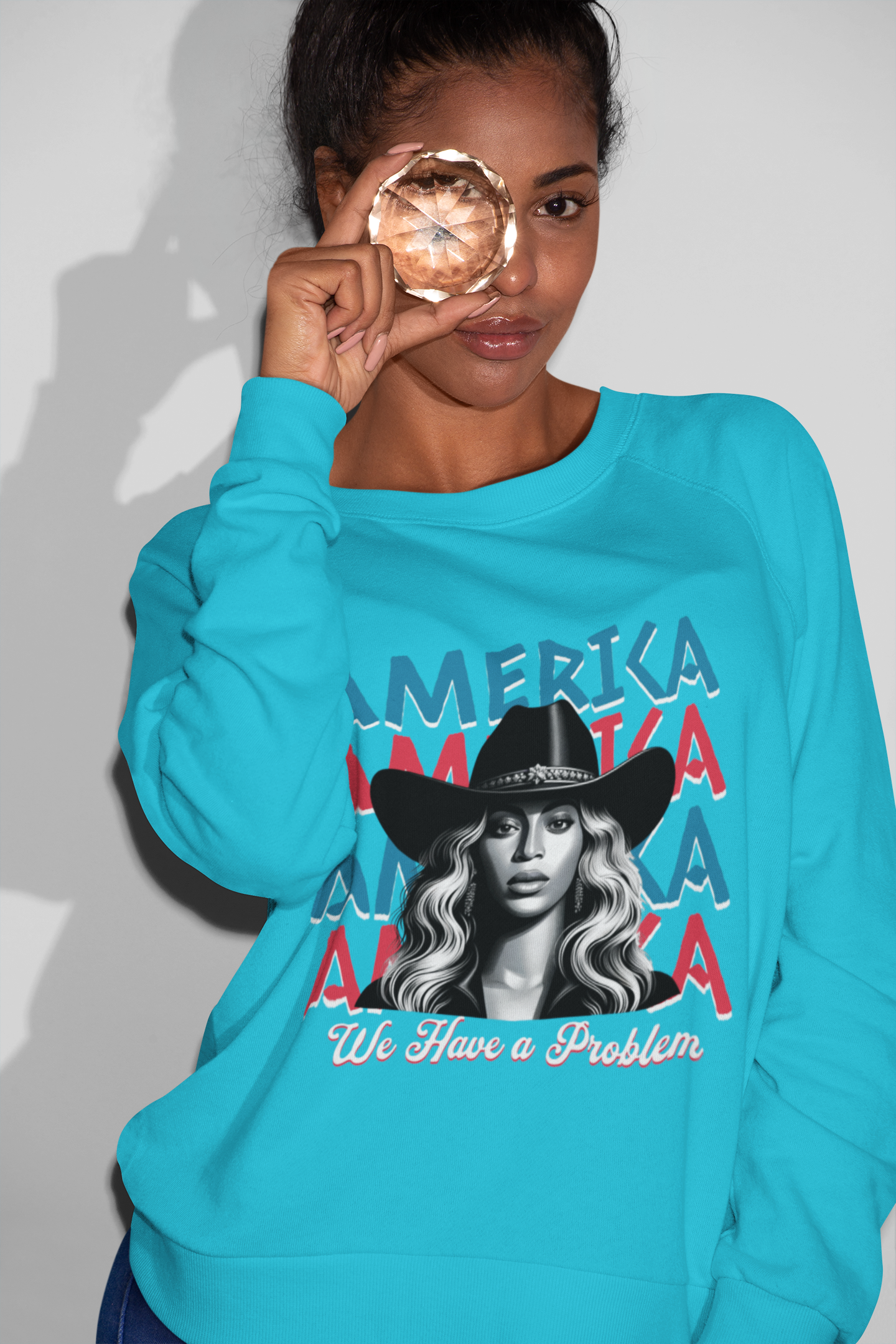 America Graphic Crewneck Sweatshirt, Beyonce America We Have a Problem, Fan Merchandise for Beyonce, Unisex Gildan Sweatshirts
