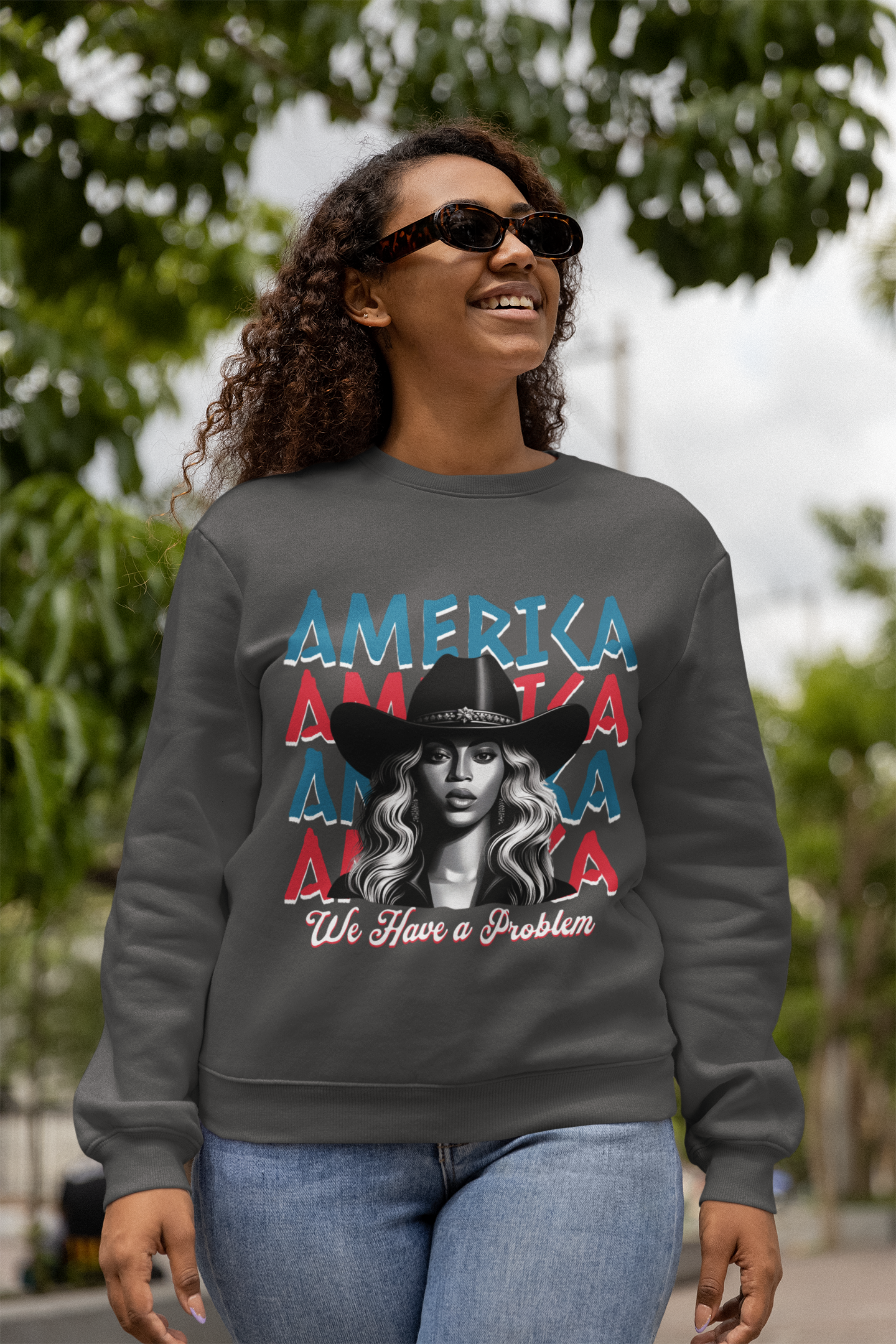 America Graphic Crewneck Sweatshirt, Beyonce America We Have a Problem, Fan Merchandise for Beyonce, Unisex Gildan Sweatshirts