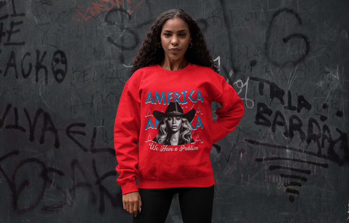 America Graphic Crewneck Sweatshirt, Beyonce America We Have a Problem, Fan Merchandise for Beyonce, Unisex Gildan Sweatshirts