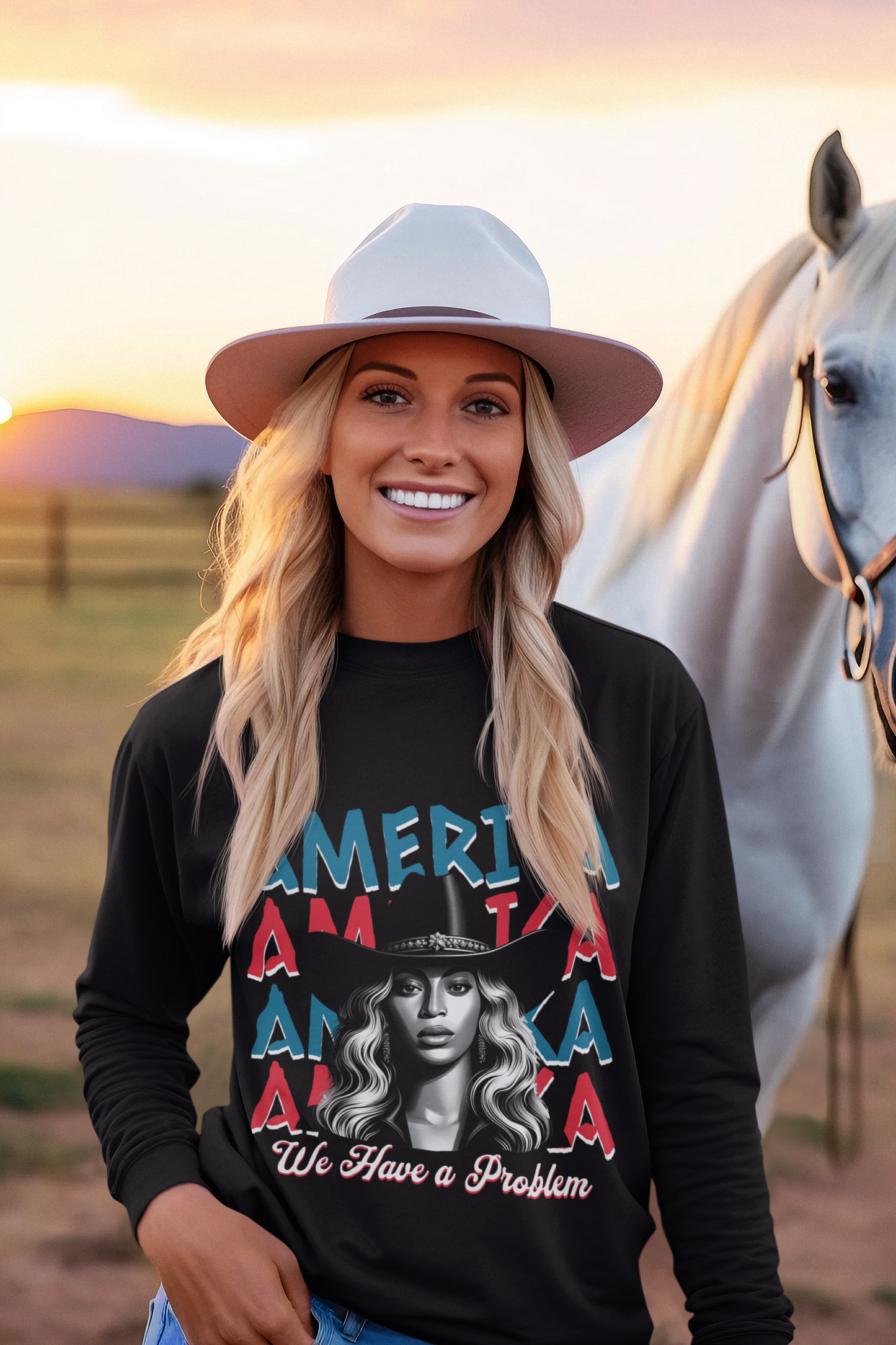 America Graphic Crewneck Sweatshirt, Beyonce America We Have a Problem, Fan Merchandise for Beyonce, Unisex Gildan Sweatshirts