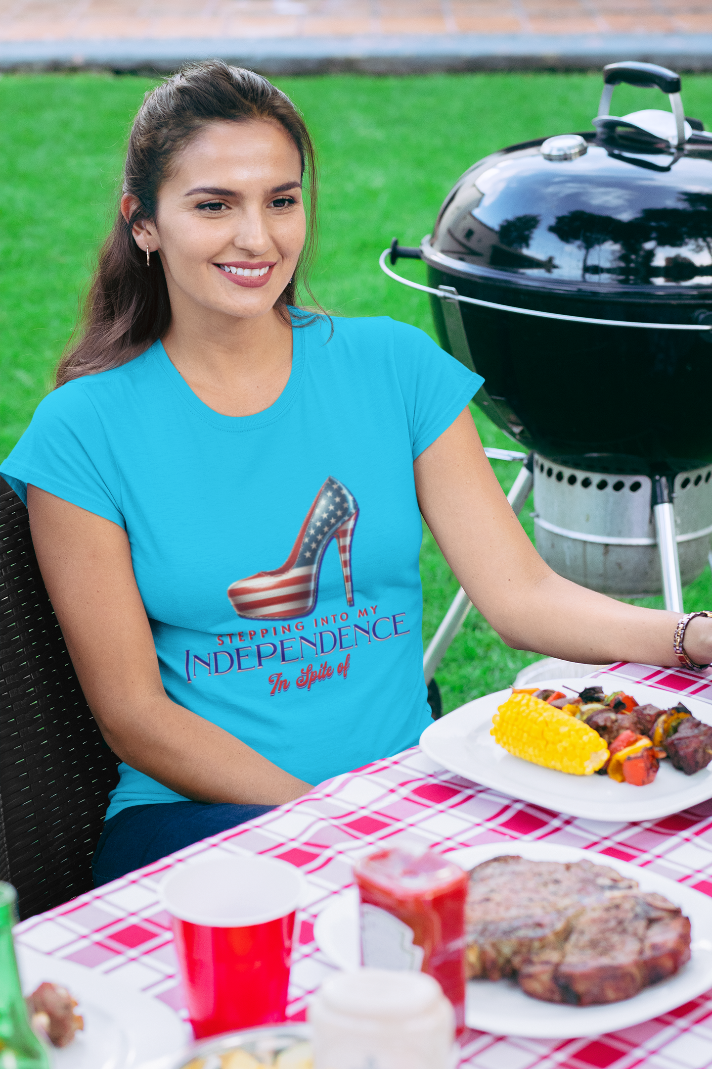 Independence Celebration Tee, Cute Women Heavy Cotton T-Shirt, Patriotic 4th of July Shirt, Cute Flag Gift for Her, Summer Style