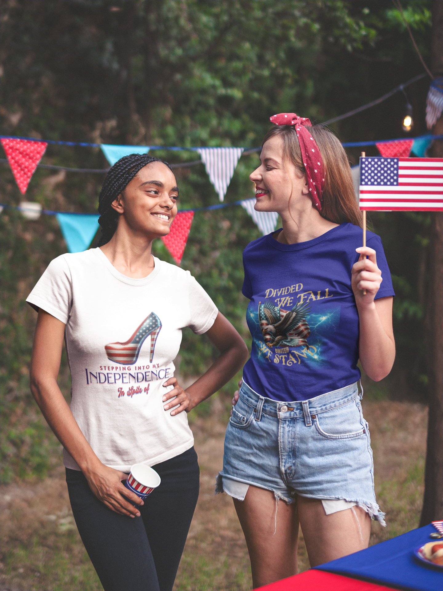 Independence Celebration Tee, Cute Women Heavy Cotton T-Shirt, Patriotic 4th of July Shirt, Cute Flag Gift for Her, Summer Style