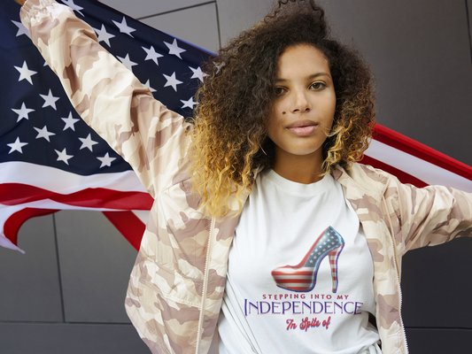 Independence Celebration Tee, Cute Women Heavy Cotton T-Shirt, Patriotic 4th of July Shirt, Cute Flag Gift for Her, Summer Style