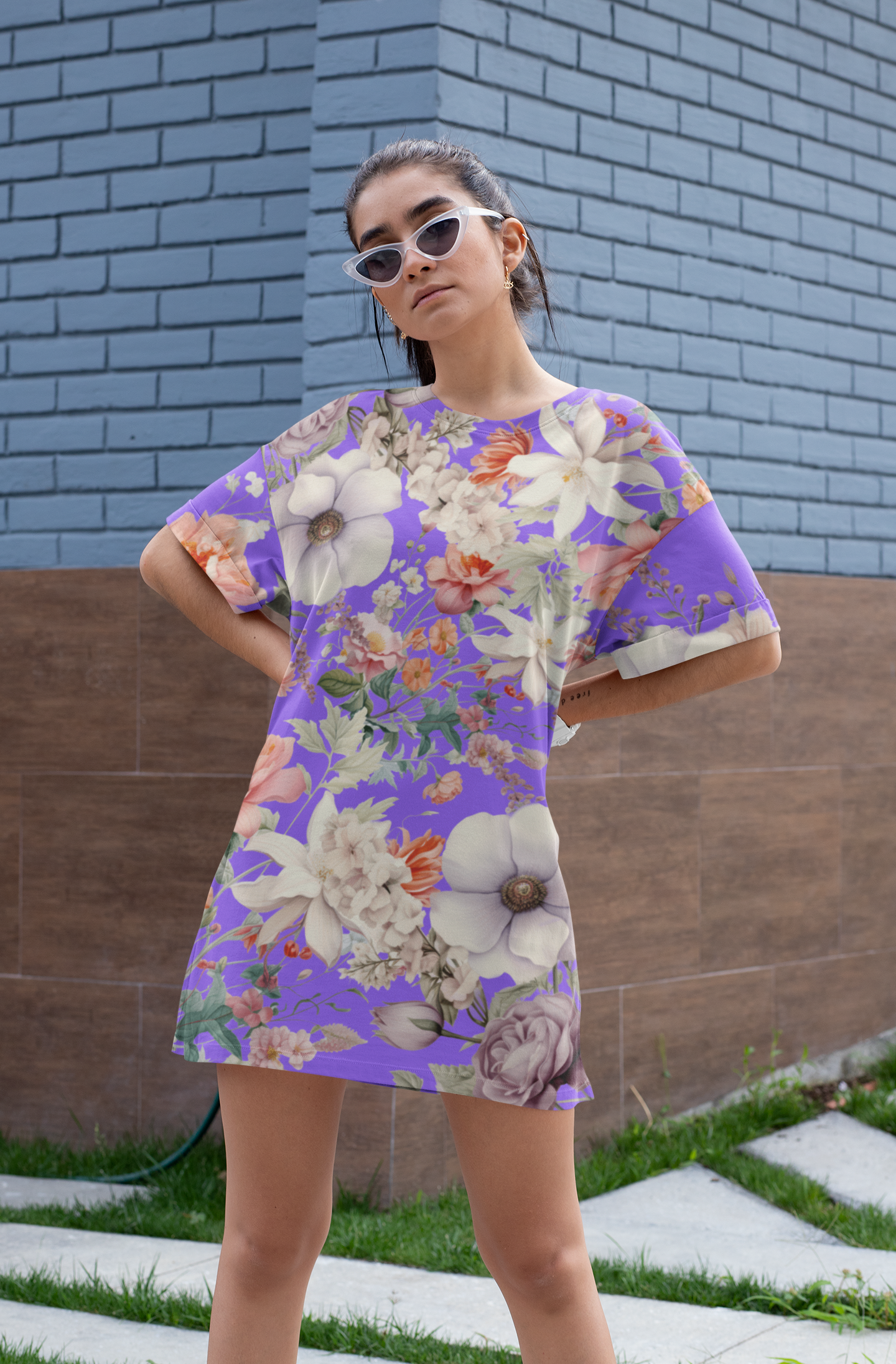 Cute Floral T-Shirt Dress, Boho Chic Mini Dress, Summer Casual Wear, Perfect Gift for Her, Festival Outfit, Everyday Comfort