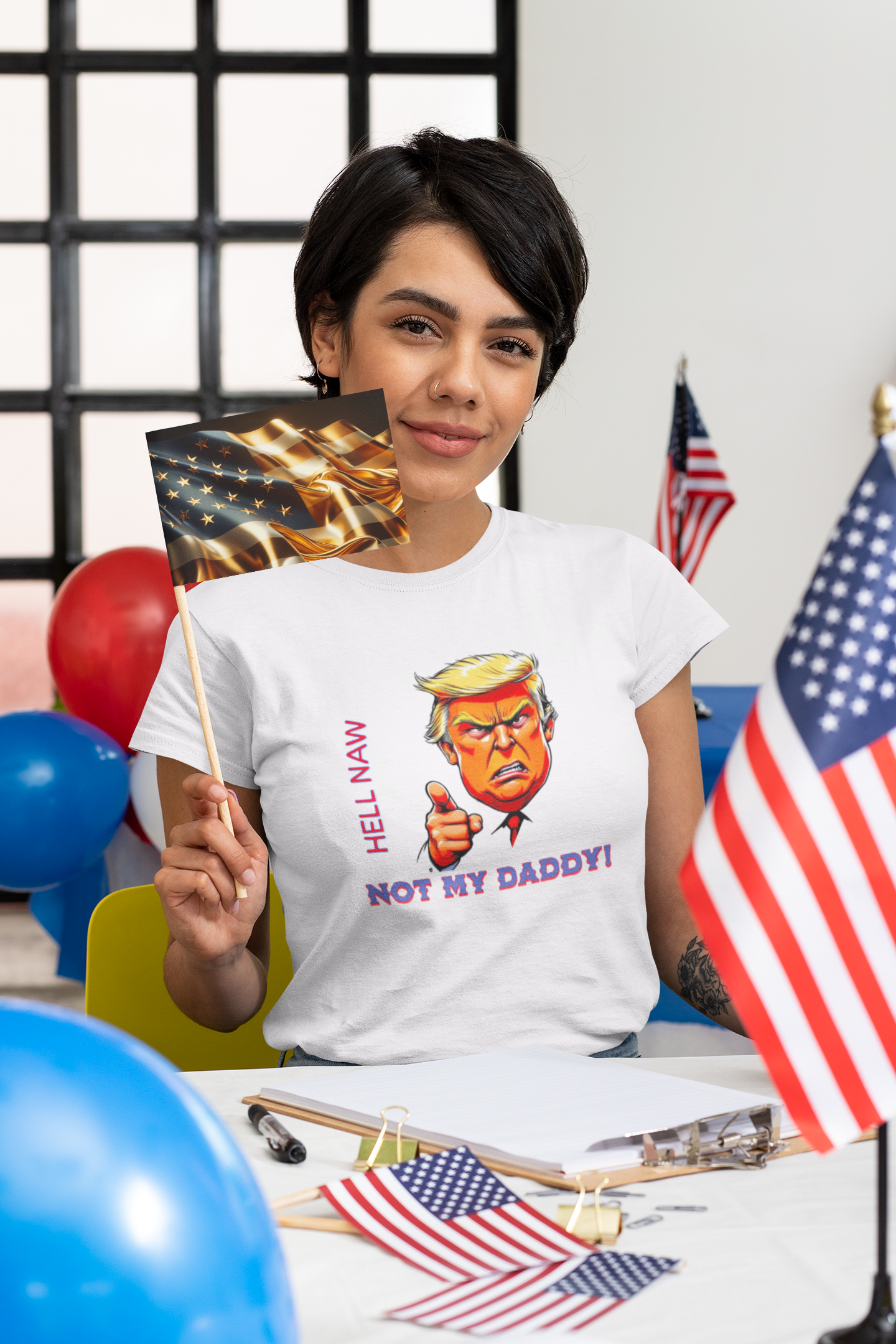 Funny Political Statement Tee - "Hell Naw, Not My Daddy!" Humor for Democrats, Gift for Political Events, Protest Shirt, Unisex Cotton