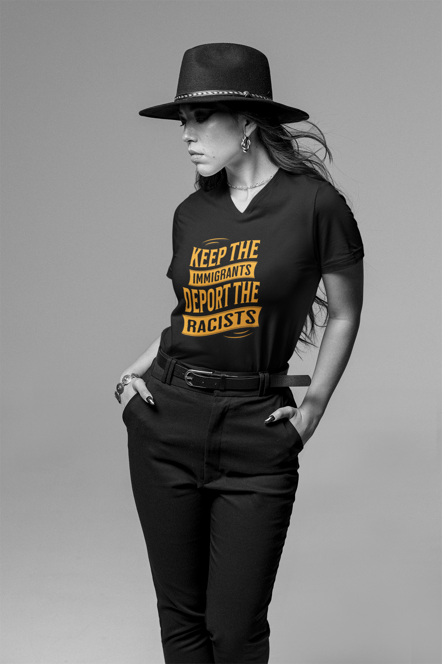 Unisex V-Neck Tee - Keep the Immigrants, Deport the Racists, Social Activism Shirt, Protests, Political Apparel, Statement Tee, Casual Wear