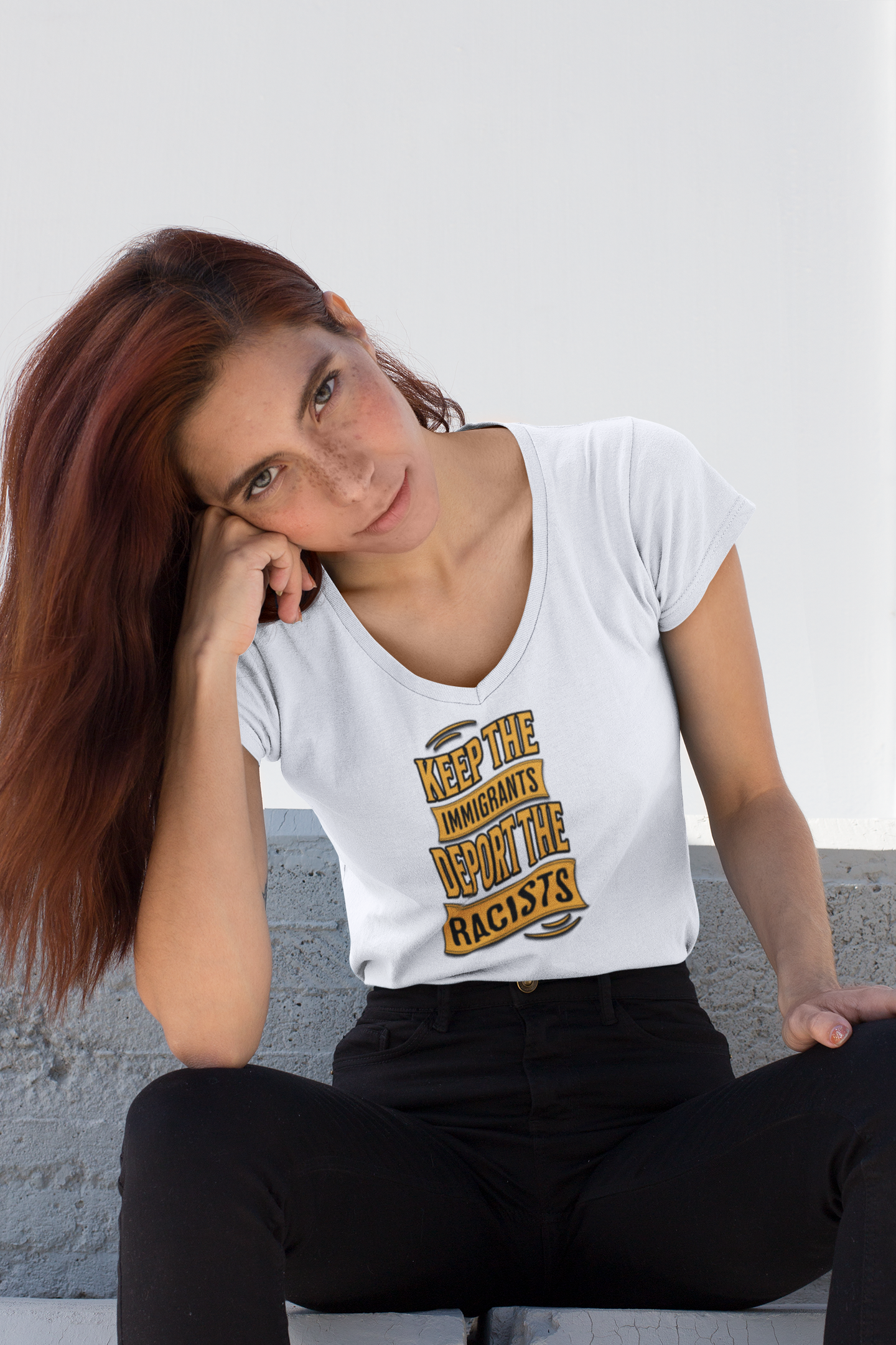 Unisex V-Neck Tee - Keep the Immigrants, Deport the Racists, Social Activism Shirt, Protests, Political Apparel, Statement Tee, Casual Wear