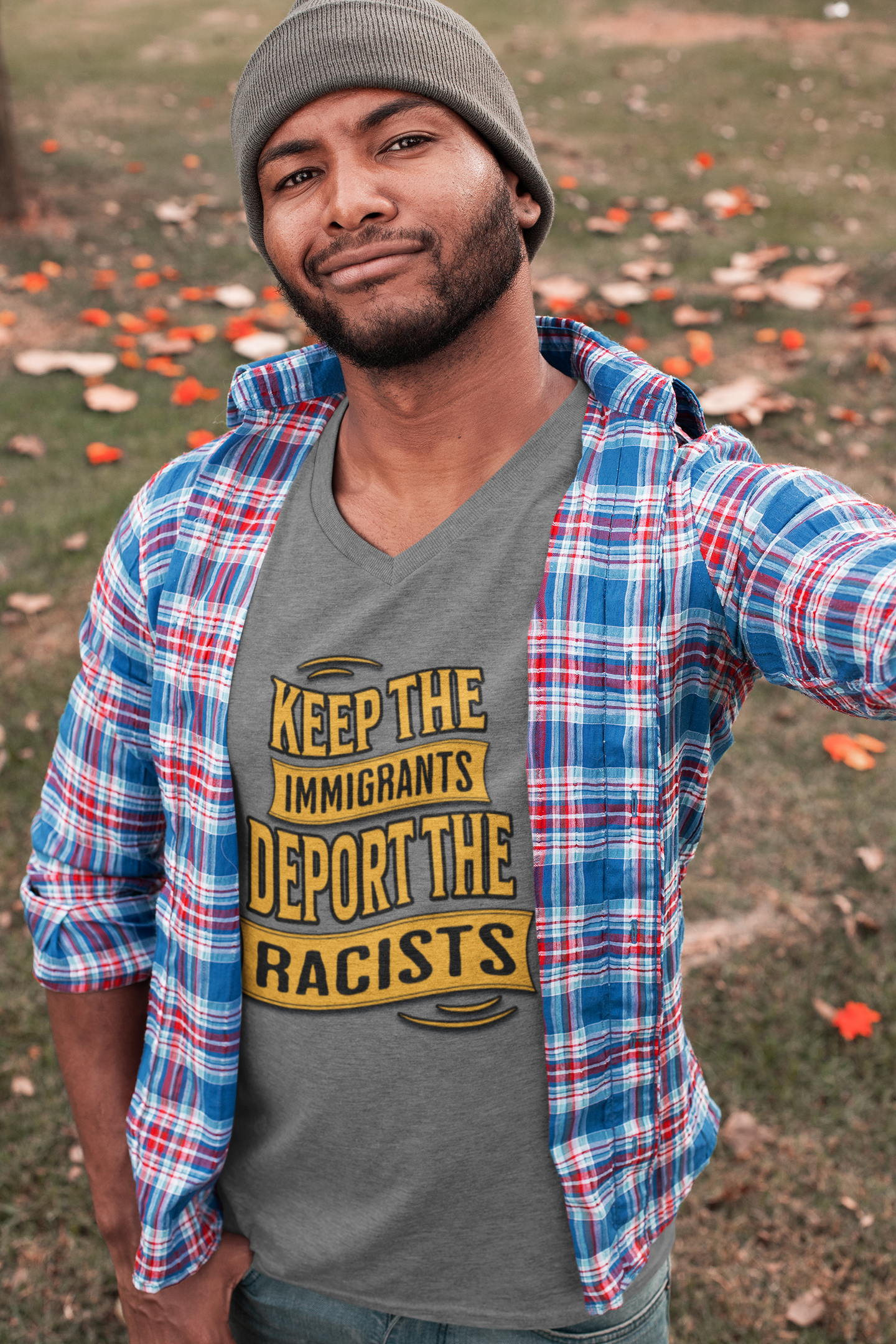 Unisex V-Neck Tee - Keep the Immigrants, Deport the Racists, Social Activism Shirt, Protests, Political Apparel, Statement Tee, Casual Wear
