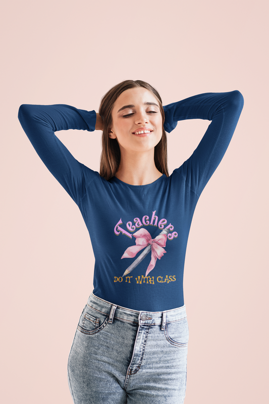 Champion Teachers Do It with Class Sweatshirt, Gift for Teachers, Coquette Bow School Apparel, Cute Teacher Appreciation Gift, Classroom Attire