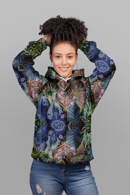 Psychedelic Floral Pattern Zip Hoodie — Bohemian Kaleidoscope Hoodie