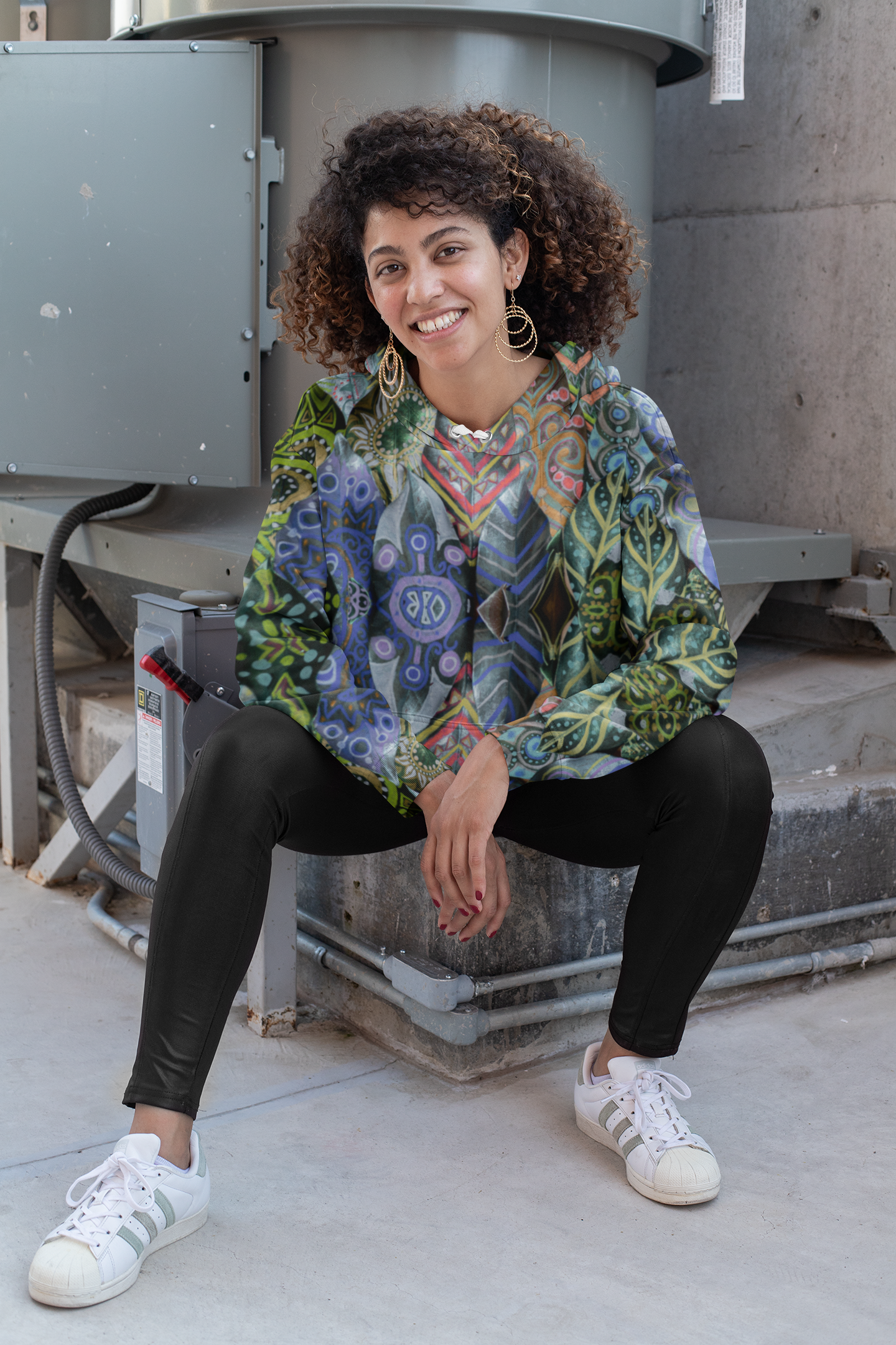 Psychedelic Floral Pattern Zip Hoodie — Bohemian Kaleidoscope Hoodie