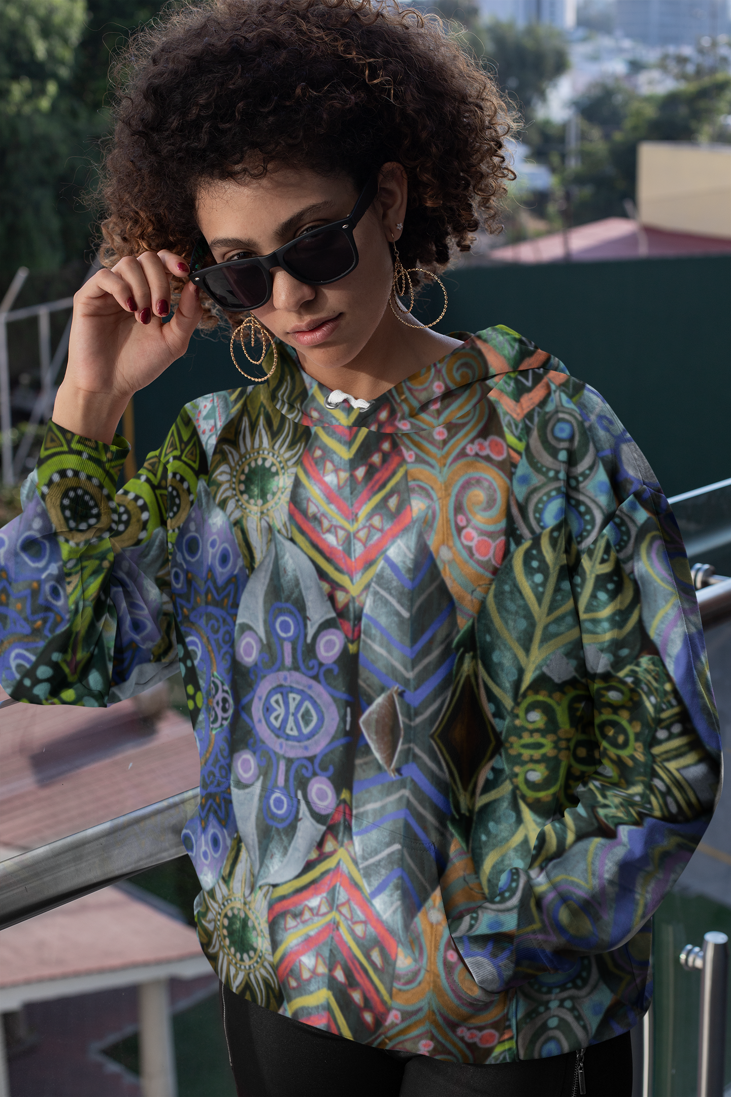 Psychedelic Floral Pattern Zip Hoodie — Bohemian Kaleidoscope Hoodie