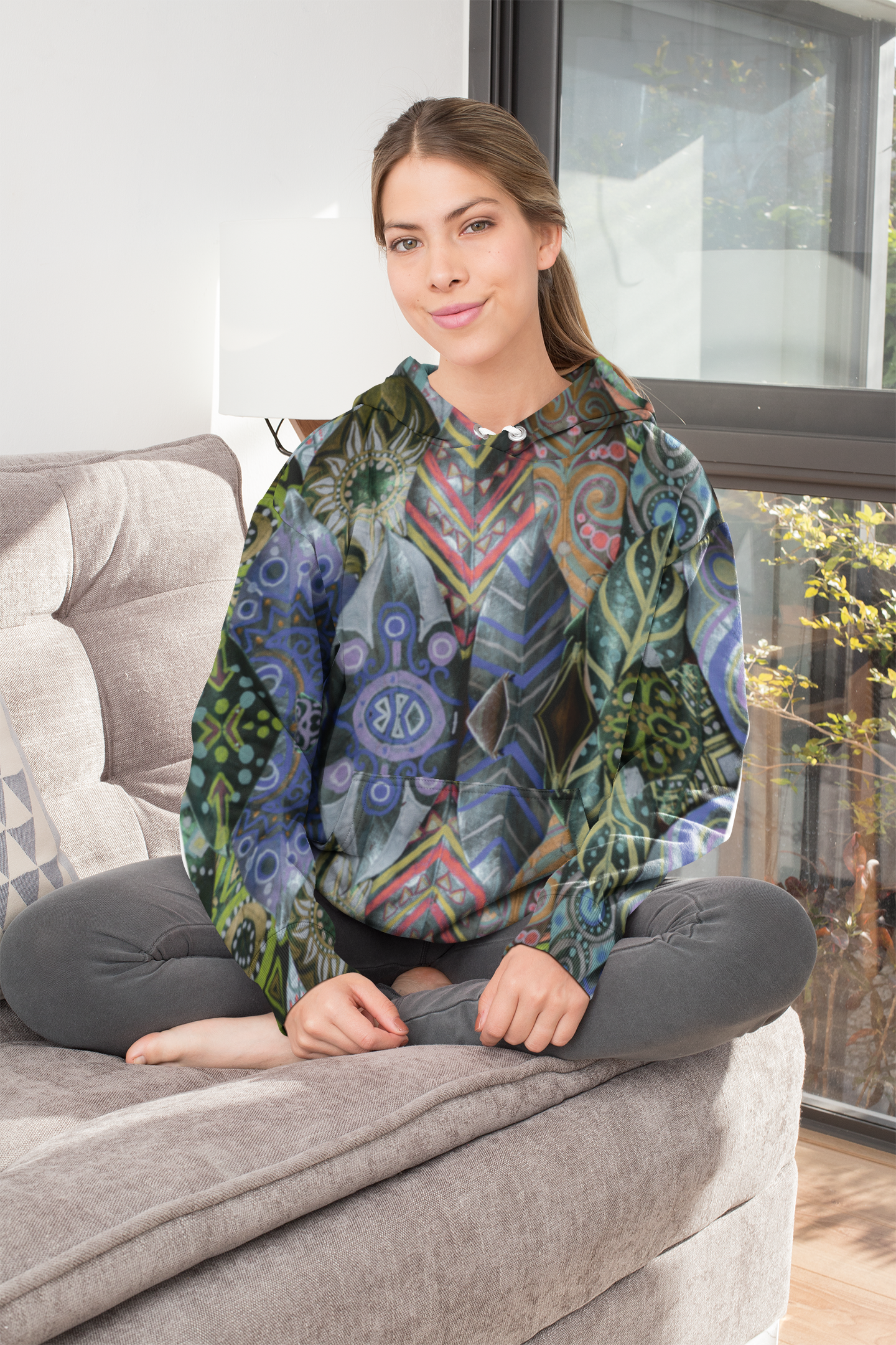 Psychedelic Floral Pattern Zip Hoodie — Bohemian Kaleidoscope Hoodie