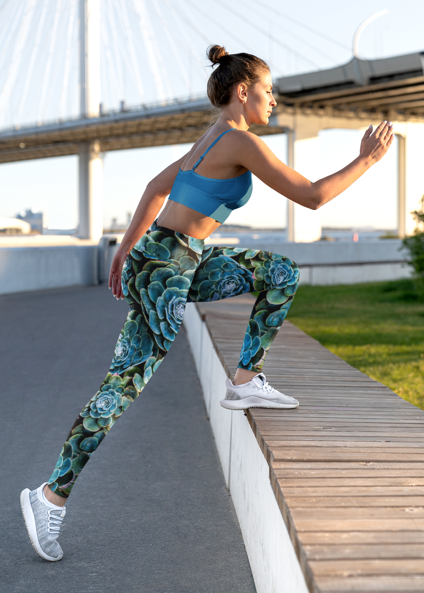Succulent Print Women's Leggings — Botanical Green AOP Yoga Pants