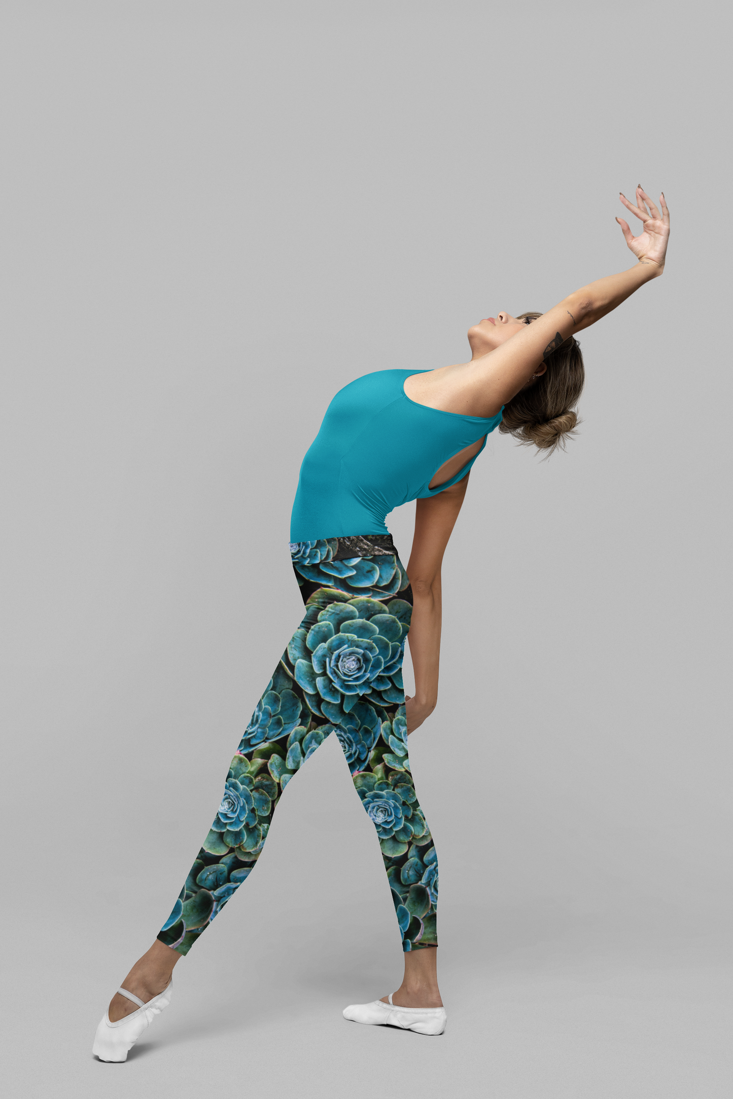 Succulent Print Women's Leggings — Botanical Green AOP Yoga Pants