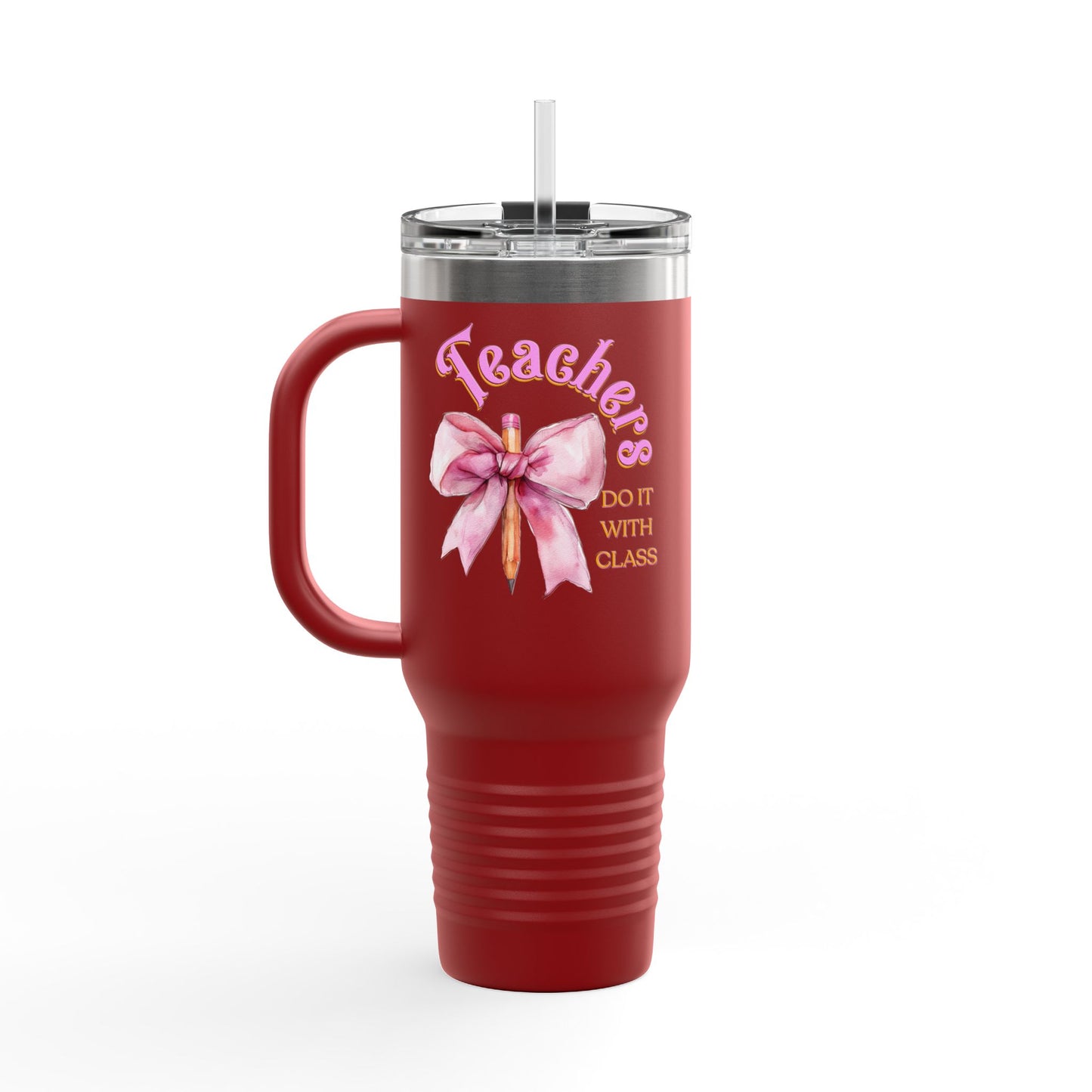 Stylish Insulated Travel Mug for Teachers, Cute 40oz Coquette Teacher Tumbler, Gifts for Educators, Coffee Lover Travel Cup, Back to School Mug Gift