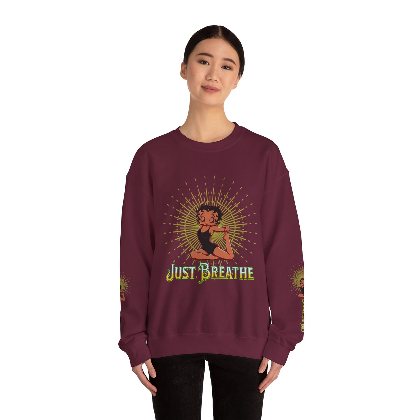 Just Breathe Crewneck Yoga Inspired Sweatshirt, Betty Boop Yoga Sweatshirt, Betty Boop Activewear Shirt,