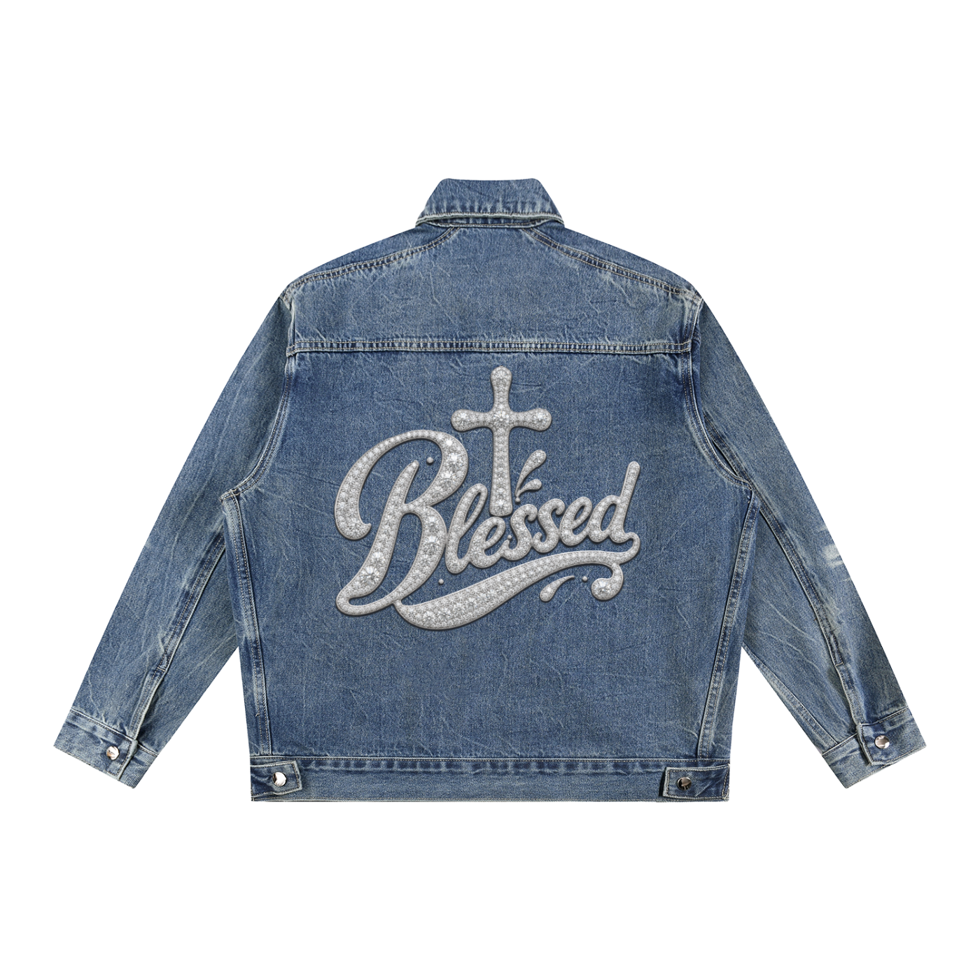 Blessed – Unisex Vintage Wash Zip-Up Denim Jacket