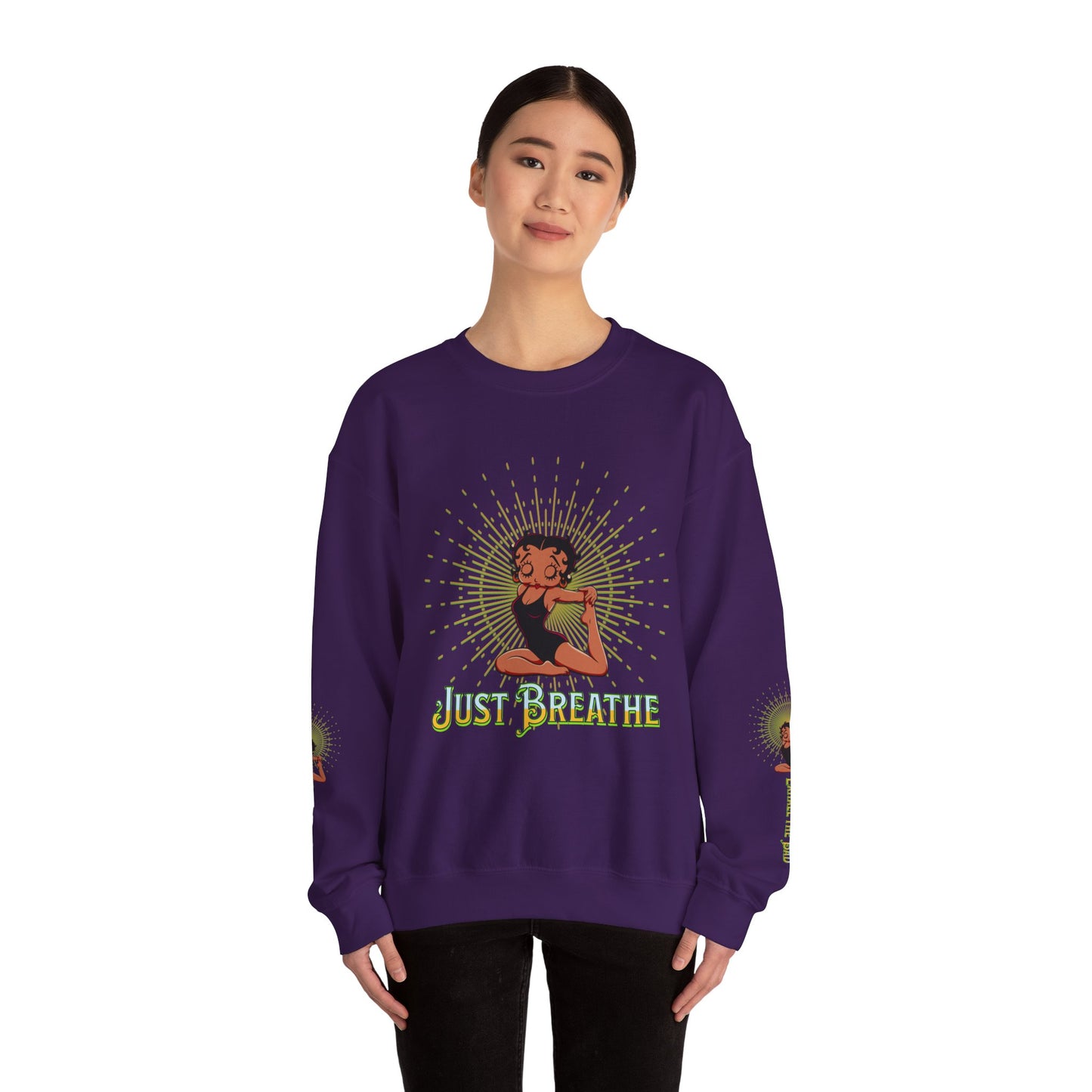 Just Breathe Crewneck Yoga Inspired Sweatshirt, Betty Boop Yoga Sweatshirt, Betty Boop Activewear Shirt,