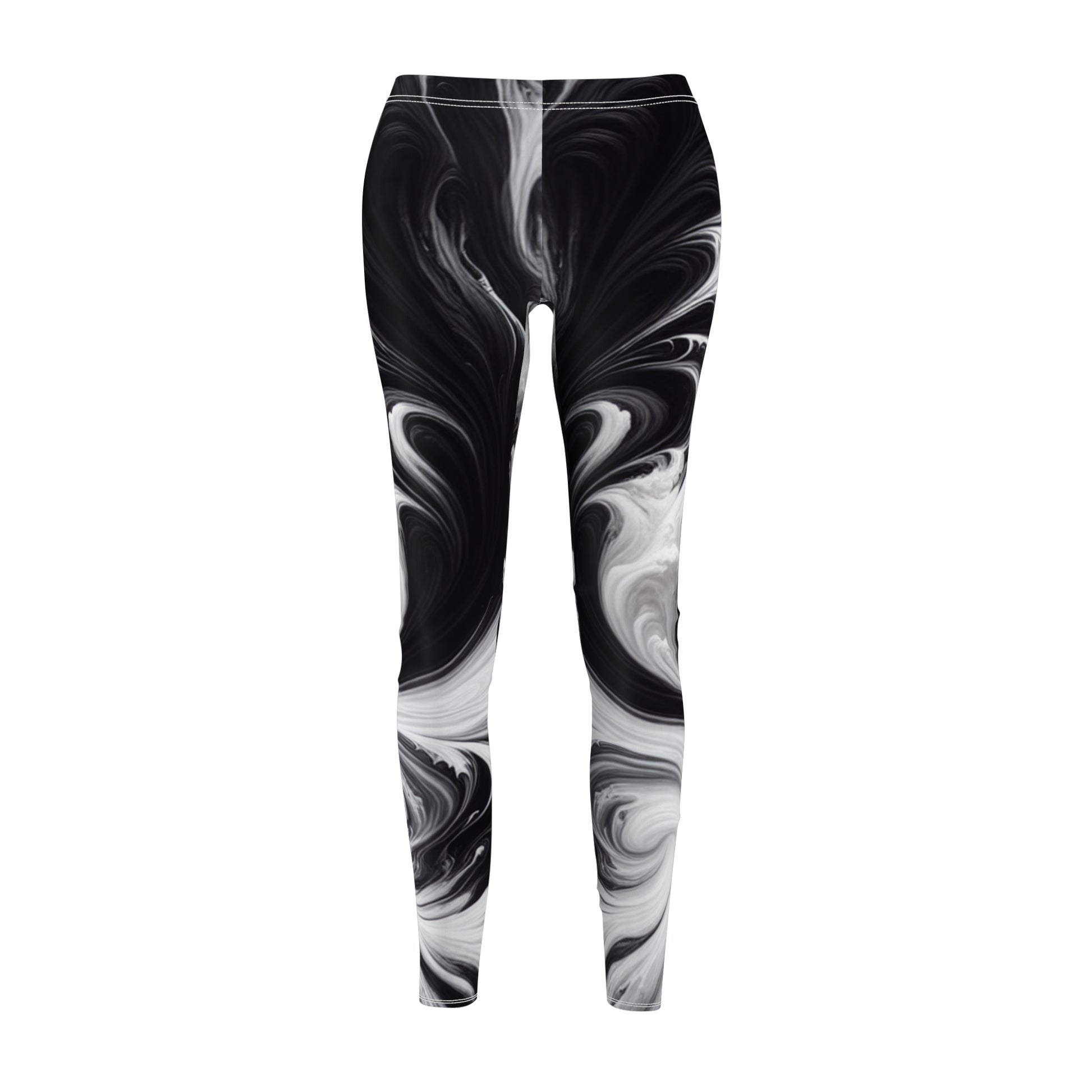 Women's Swirl Print Leggings, Trendy Activewear, Stylish Yoga Pants, Comfortable Workout Tights, Gift for Her, Casual workout Apparel, Black and white yoga pants.