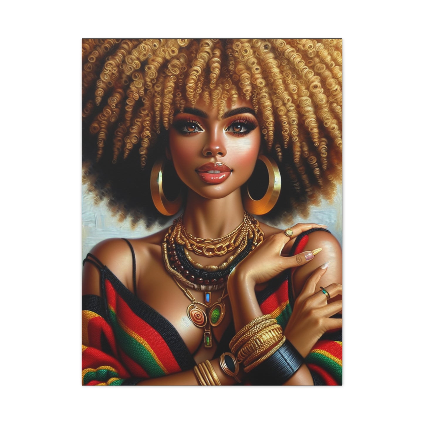 Vibrant Afrocentric Canvas Art, Fine Black Art Print, Beautiful Black Woman in Afrocentric Colors Canvas Photo,