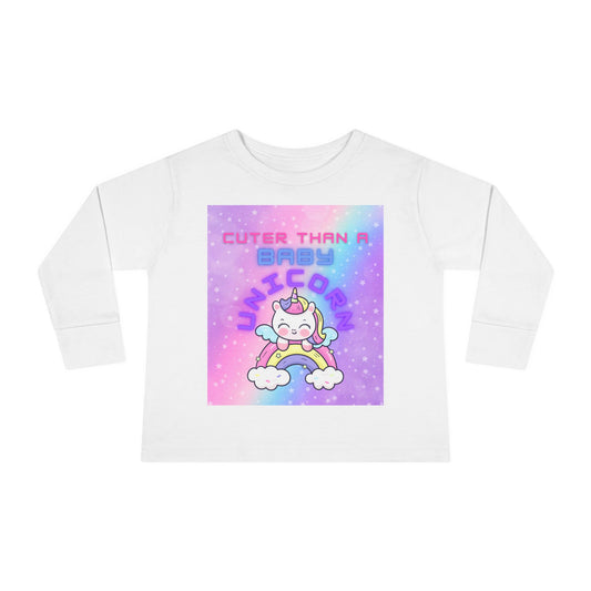 Cuter Than a Unicorn Toddler Long Sleeve Tee, Cute Birthday Gifts for Toddlers,